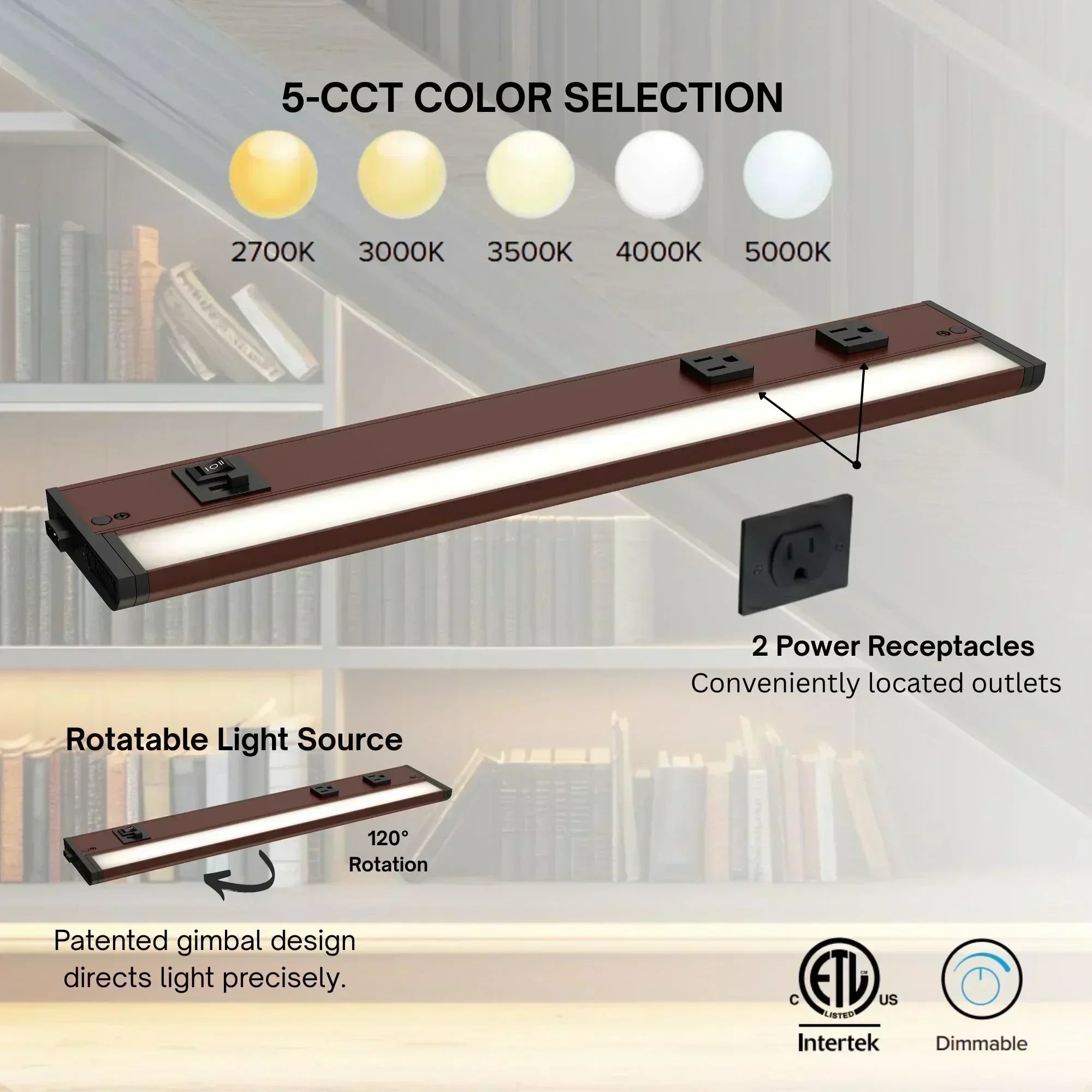 CounterMax 5K 24" Under Cabinet with Two Receptacles, Selectable CCT, 120V, White