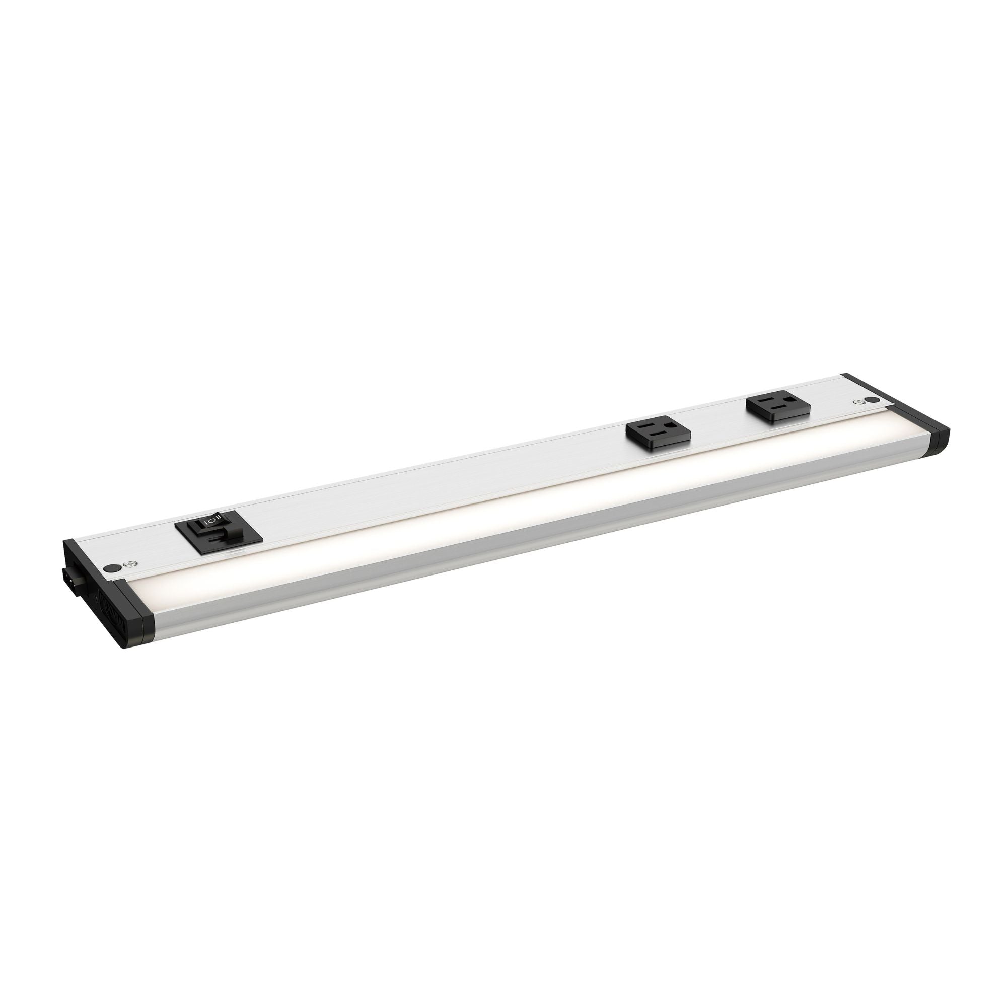 CounterMax 5K 18" LED Under Cabinet Light with Two Receptacles, Selectable CCT, 10 Watts, 120V, Nickel