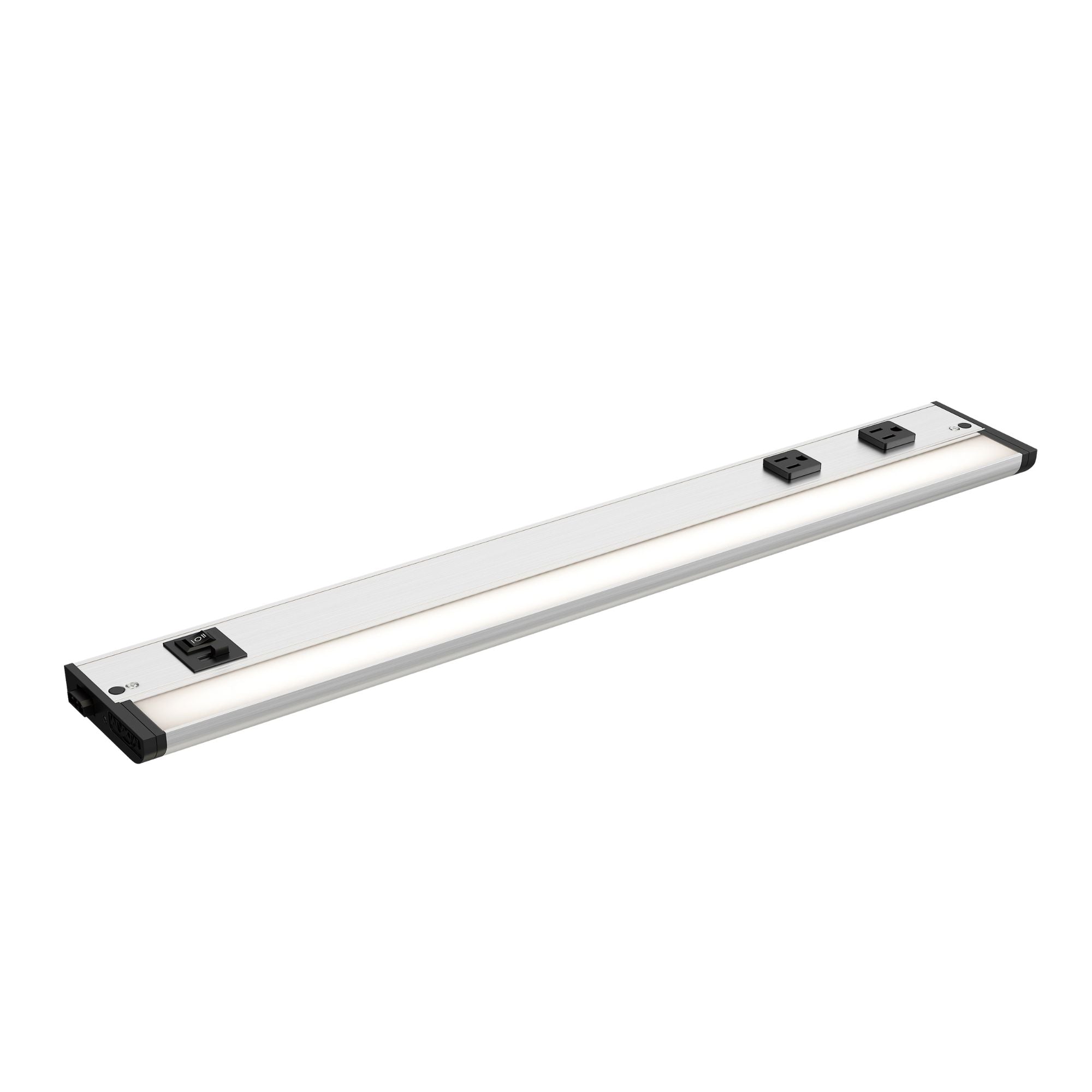 CounterMax 5K 24" LED Under Cabinet Light with Two Receptacles, Selectable CCT, 13 Watts, 120V, Nickel