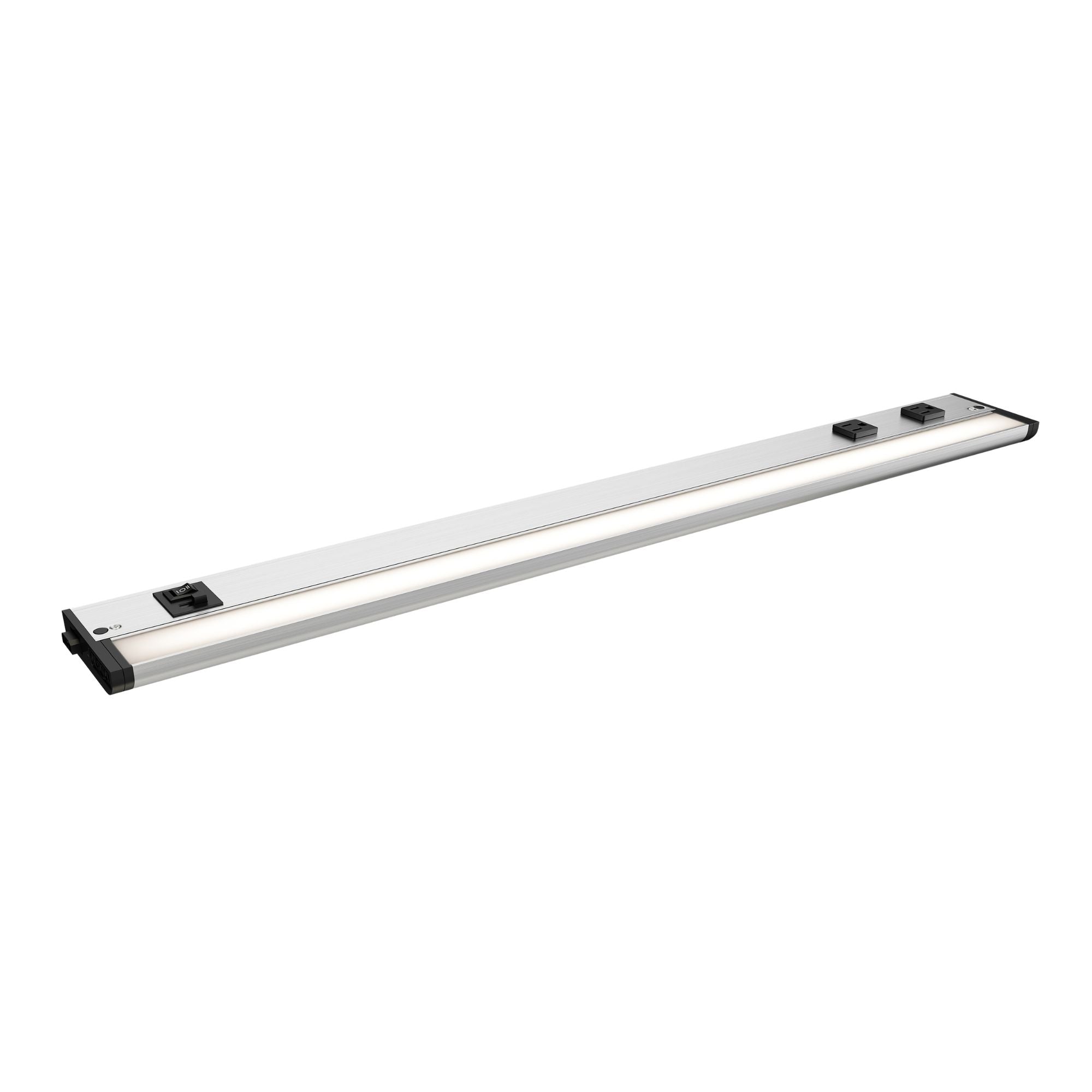 CounterMax 5K 30" Under Cabinet LED Light with Two Receptacles, Selectable CCT, 15 Watts, 120V, Nickel