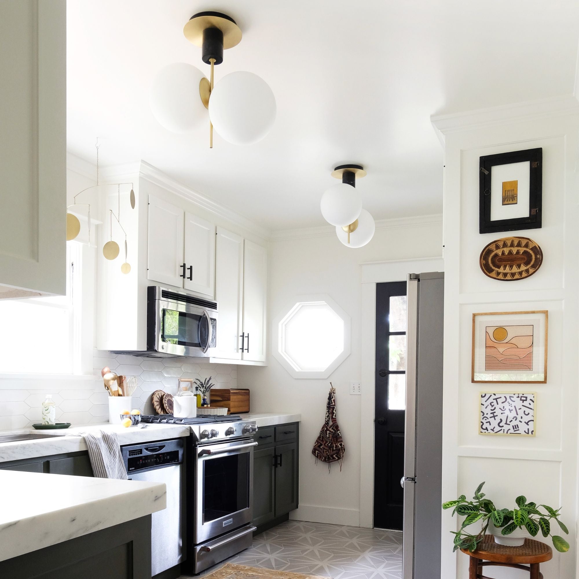 Vesper 20" 2-Light Semi-Flush Mount, Satin Brass & Black Finish
