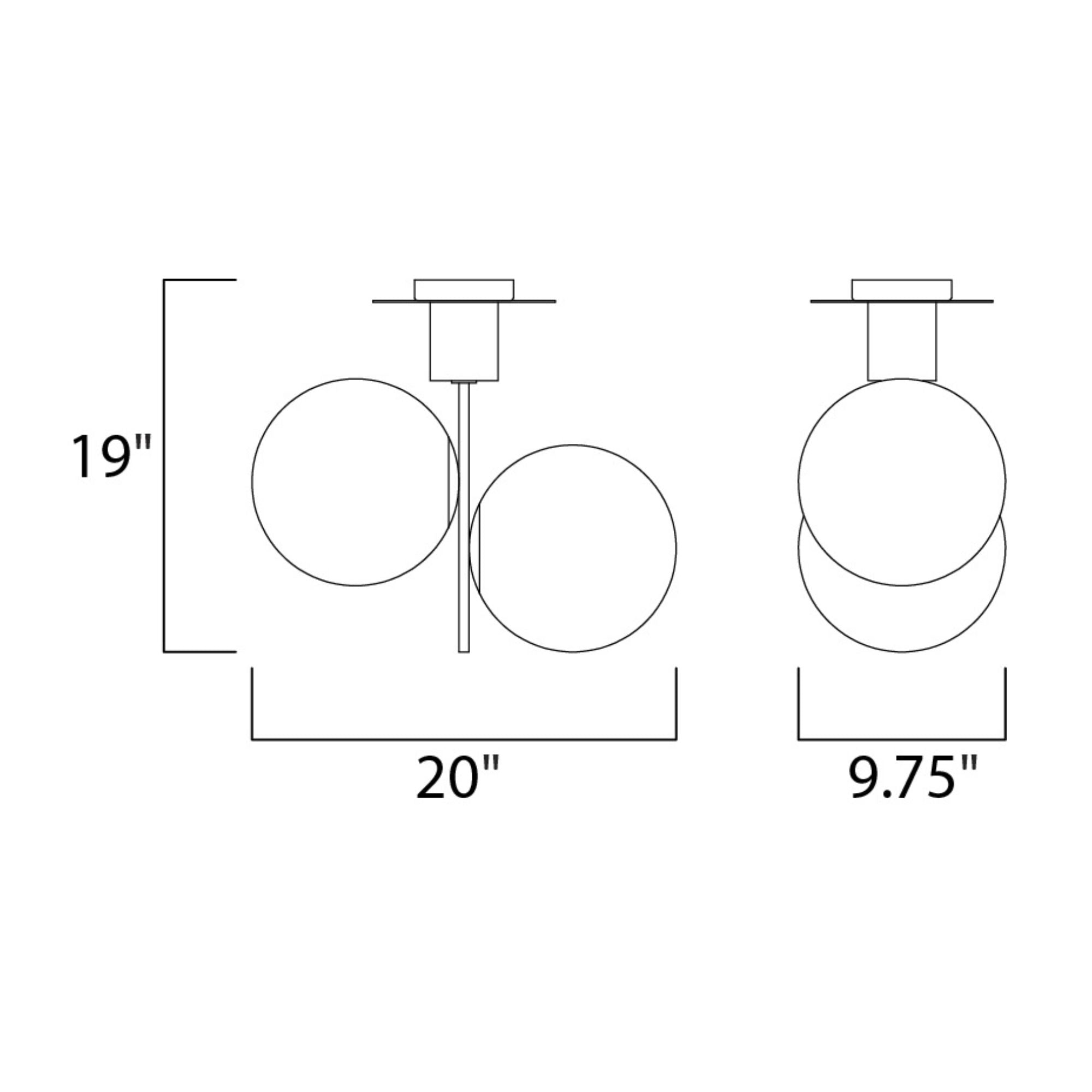 Vesper 20" 2-Light Semi-Flush Mount, Satin Brass & Black Finish