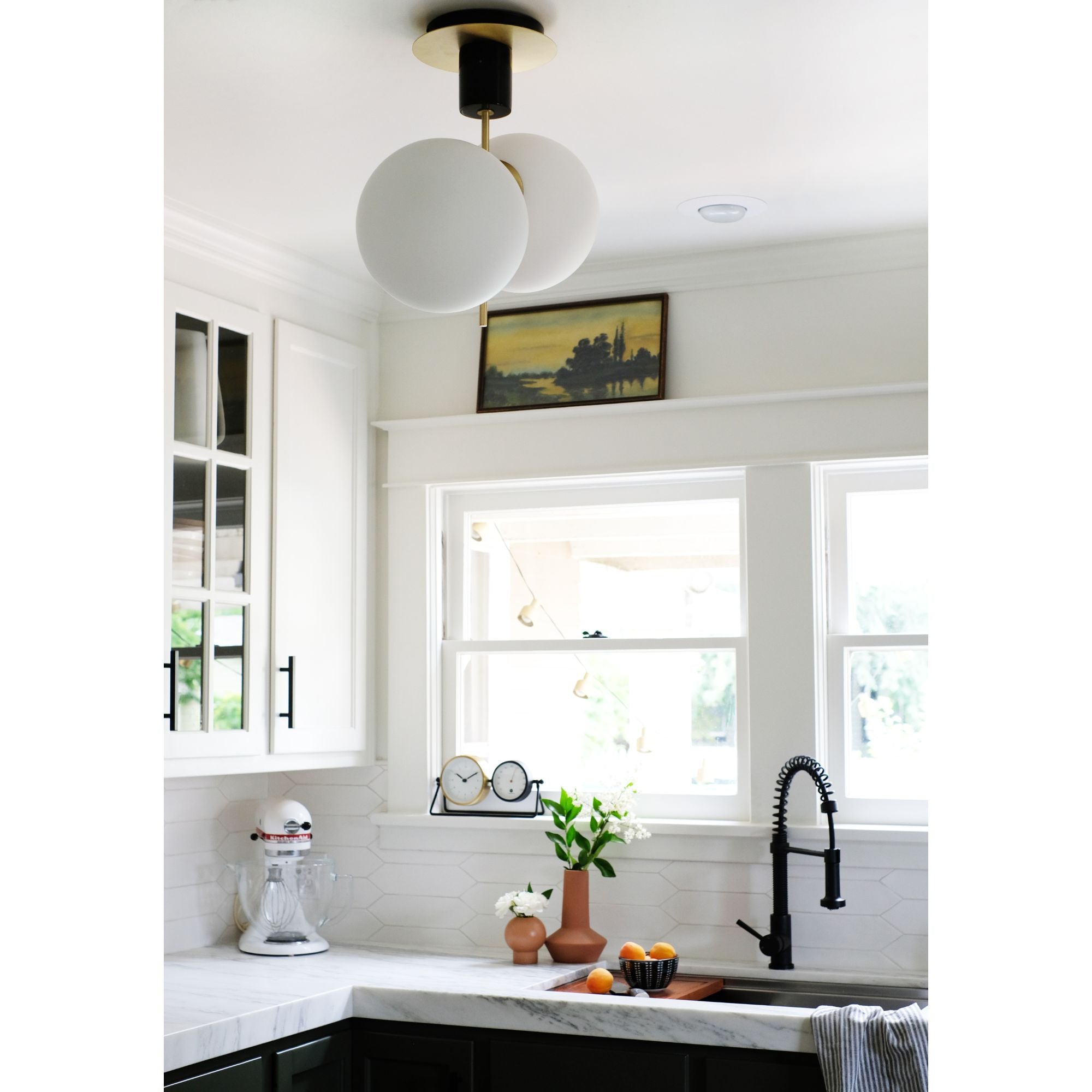 Vesper 20" 2-Light Semi-Flush Mount, Satin Brass & Black Finish