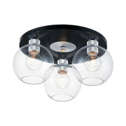 Vessel 17" 3-Light Flush Mount, Black & Brushed Aluminum Finish