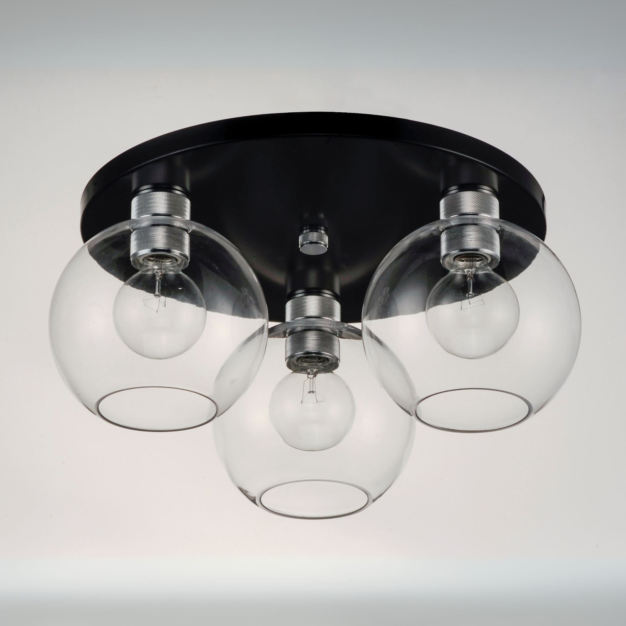 Vessel 17" 3-Light Flush Mount, Black & Brushed Aluminum Finish