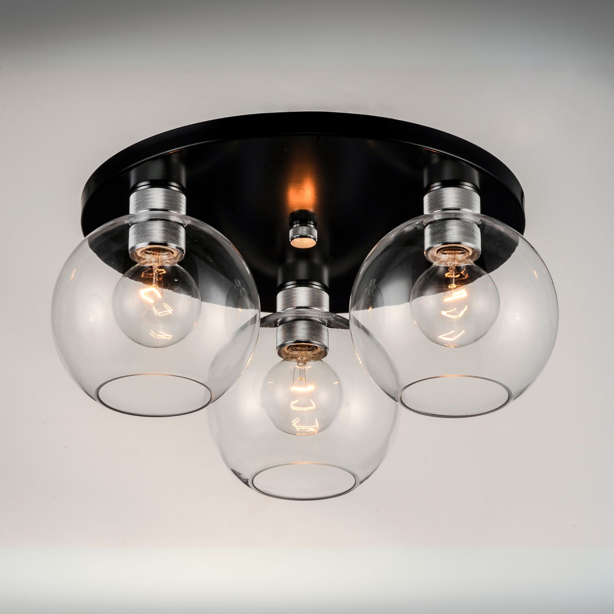 Vessel 17" 3-Light Flush Mount, Black & Brushed Aluminum Finish