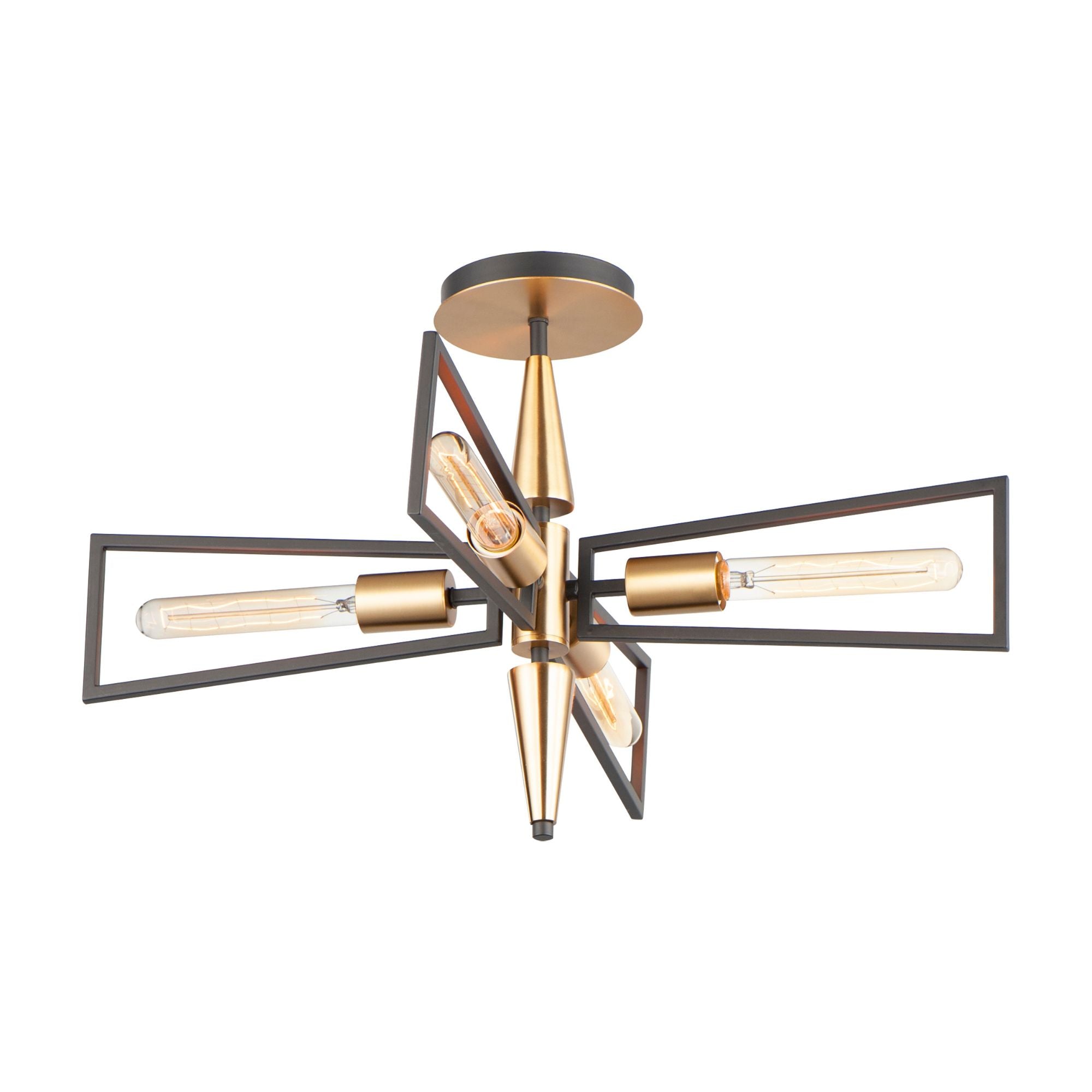 Wings 25" 4-Light Flush Mount, Black & Satin Brass Finish