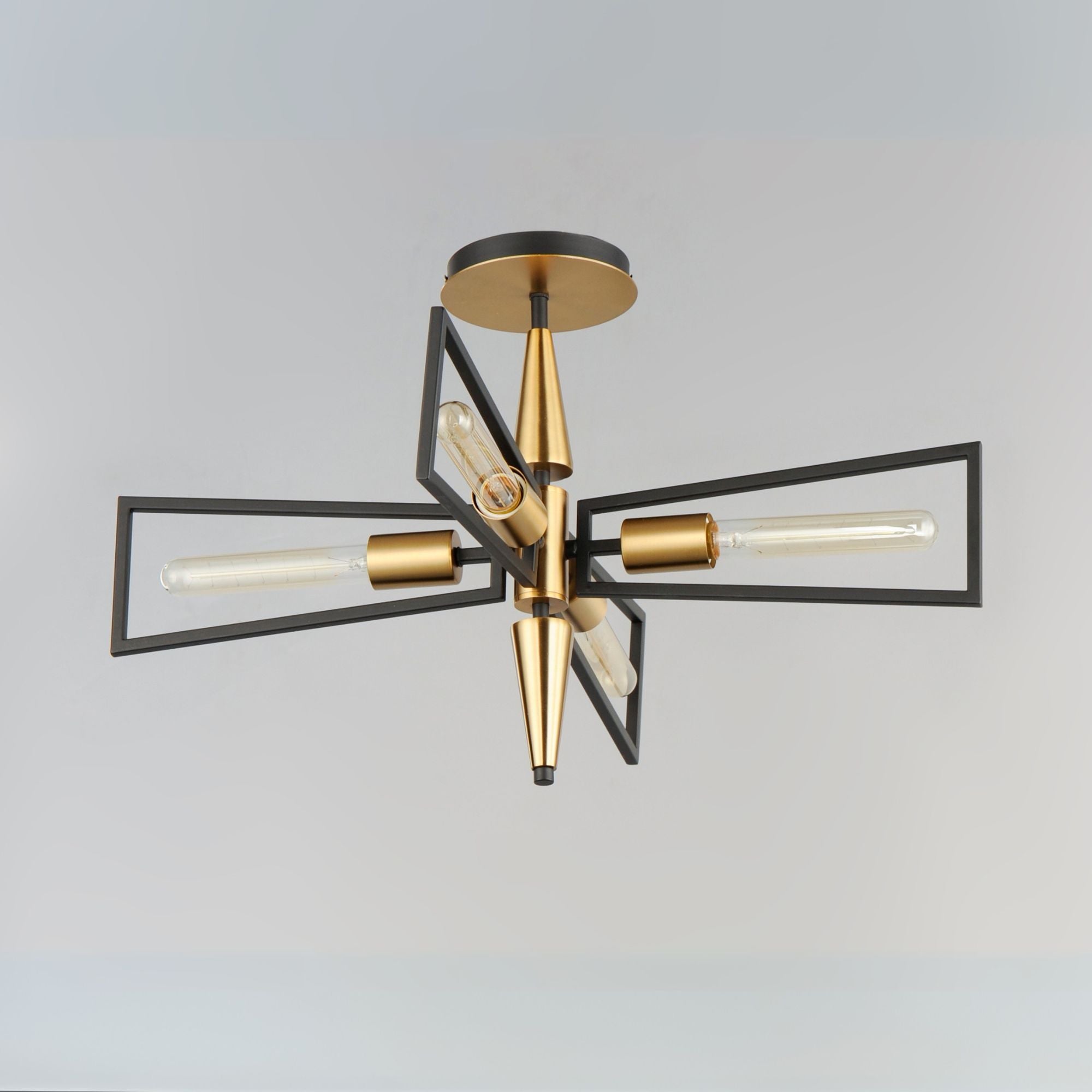 Wings 25" 4-Light Flush Mount, Black & Satin Brass Finish