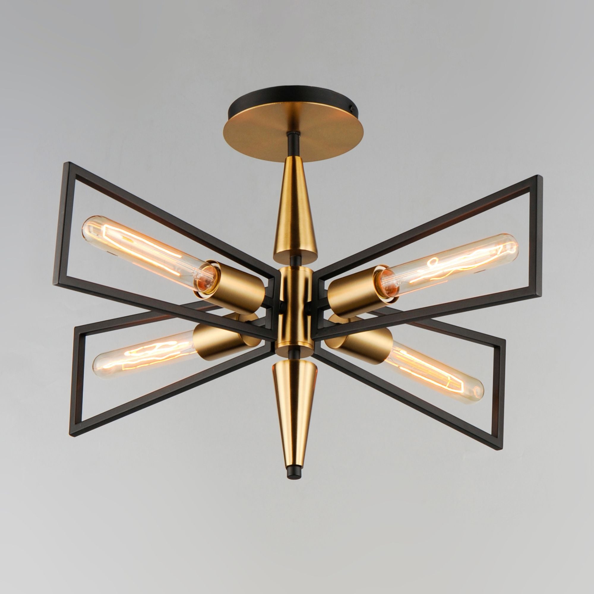 Wings 25" 4-Light Flush Mount, Black & Satin Brass Finish