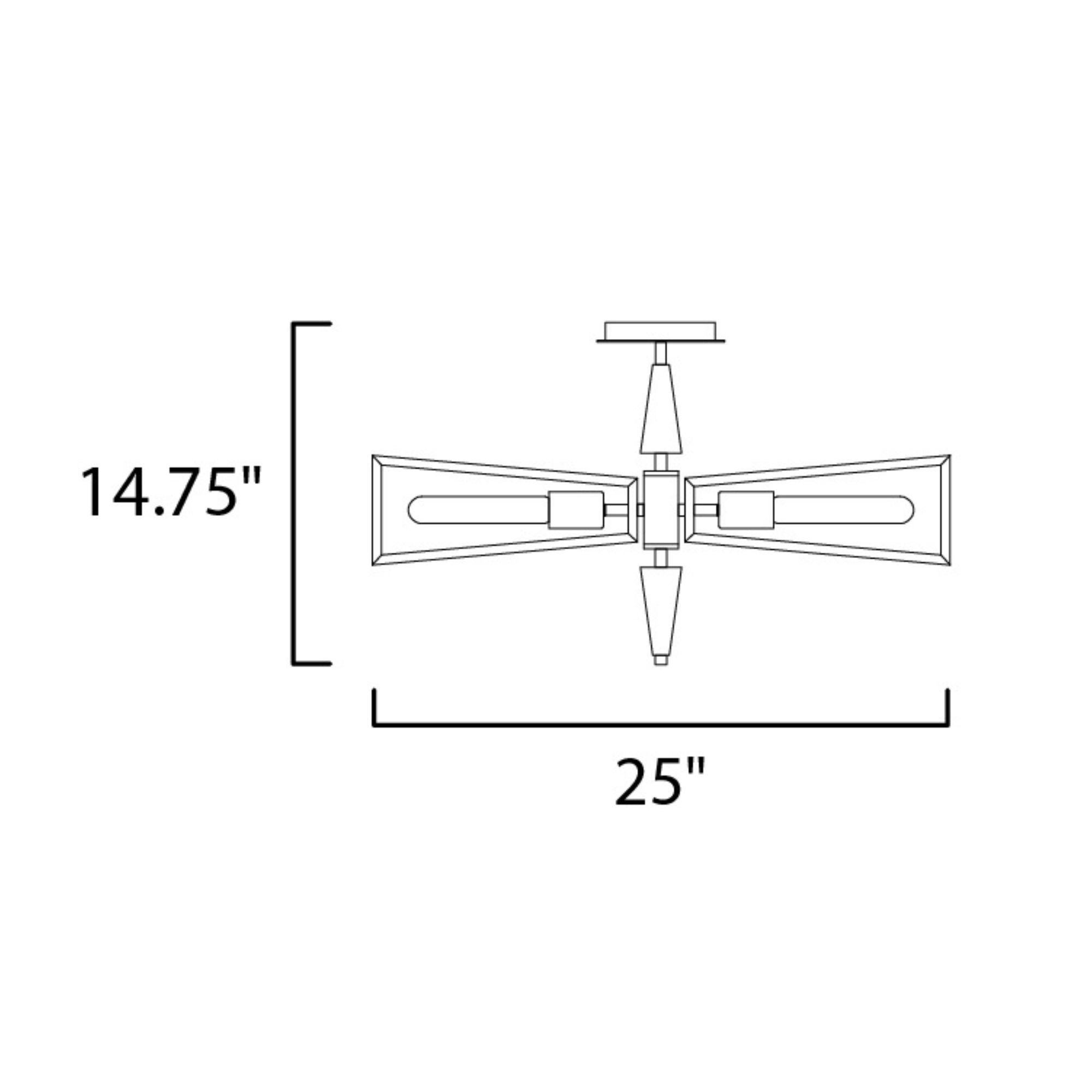 Wings 25" 4-Light Flush Mount, Black & Satin Brass Finish