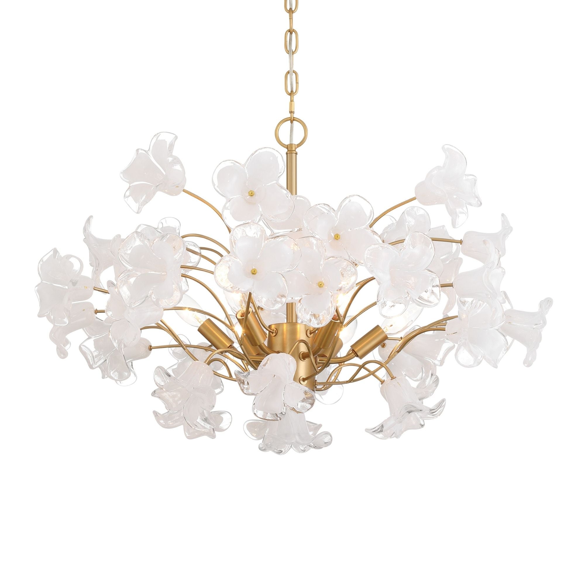 Metropolitan Bloome 29 in. 6-Light Chandelier, Legacy Brass with Handmade Clear Glass