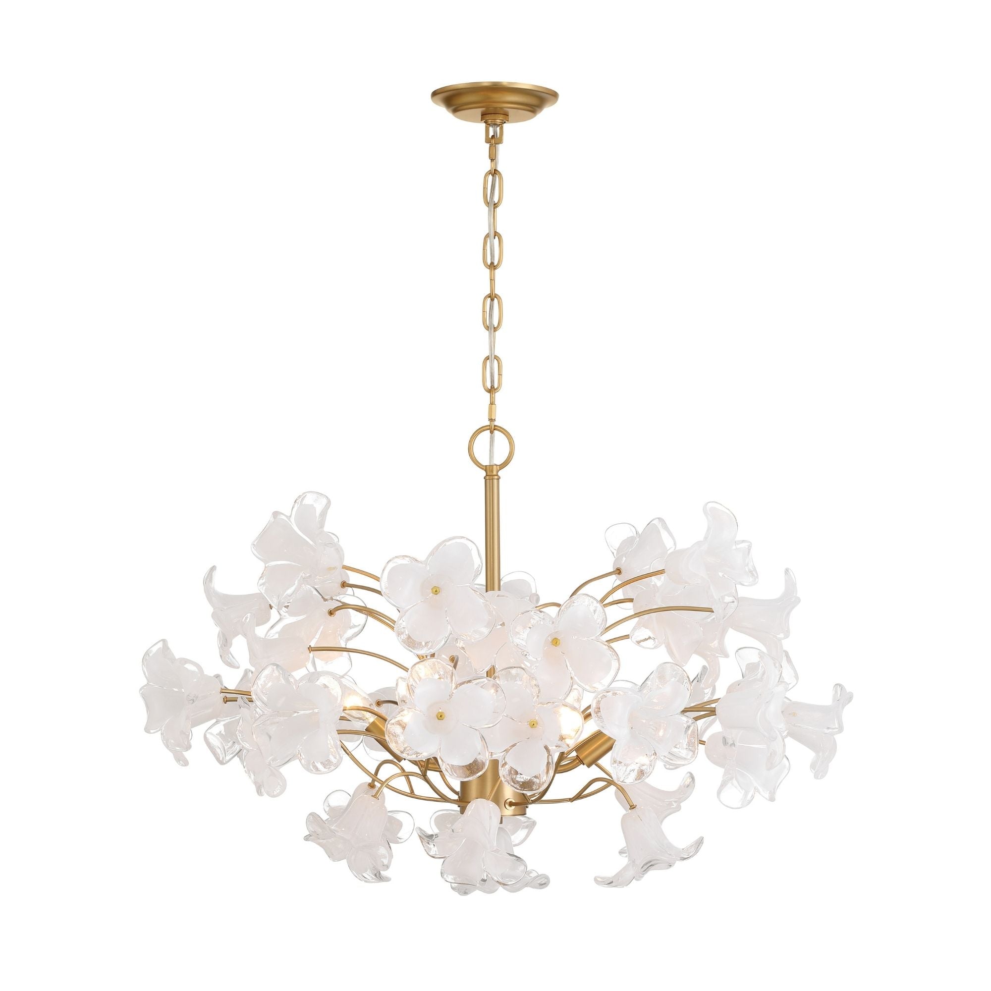 Metropolitan Bloome 29 in. 6-Light Chandelier, Legacy Brass with Handmade Clear Glass