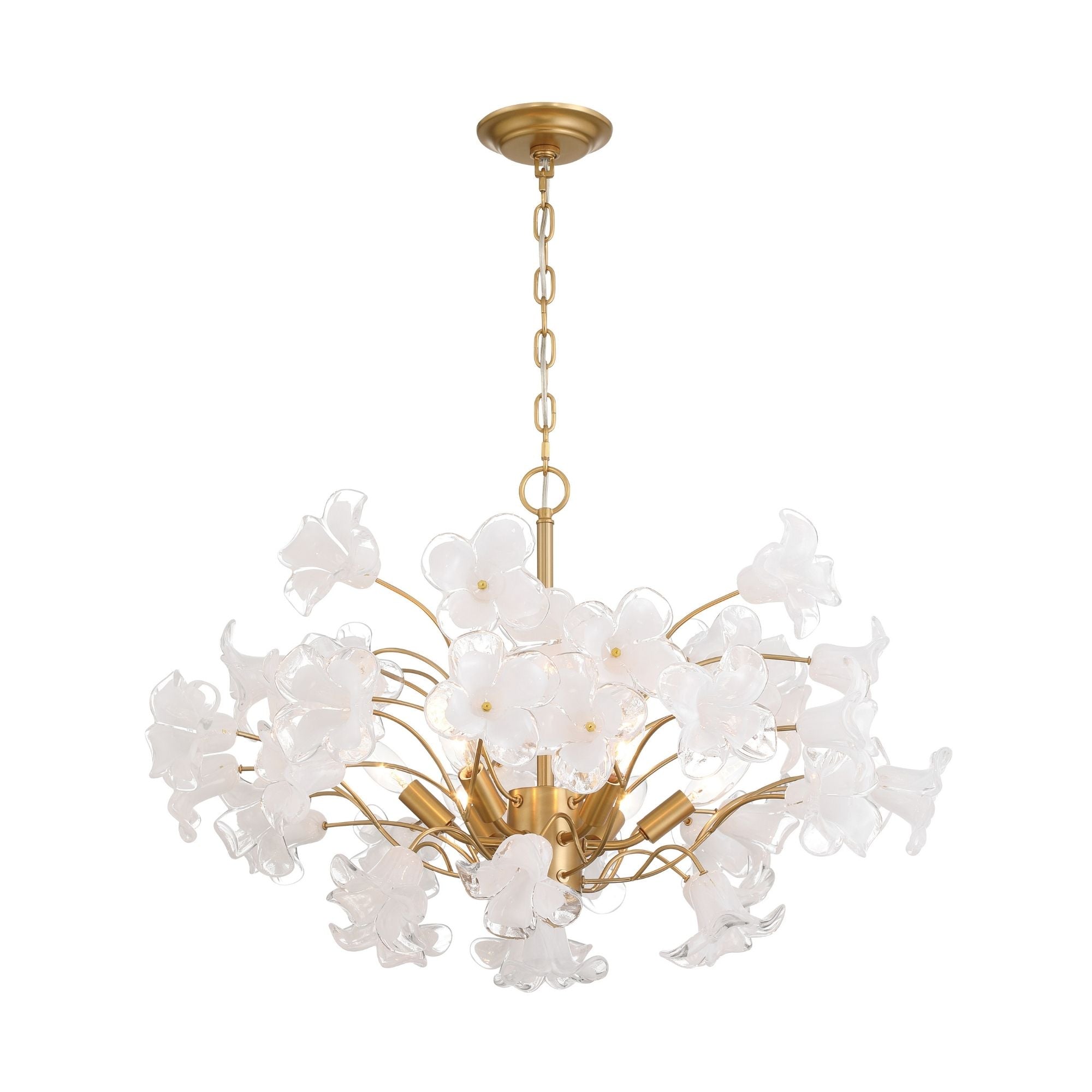 Metropolitan Bloome 29 in. 6-Light Chandelier, Legacy Brass with Handmade Clear Glass