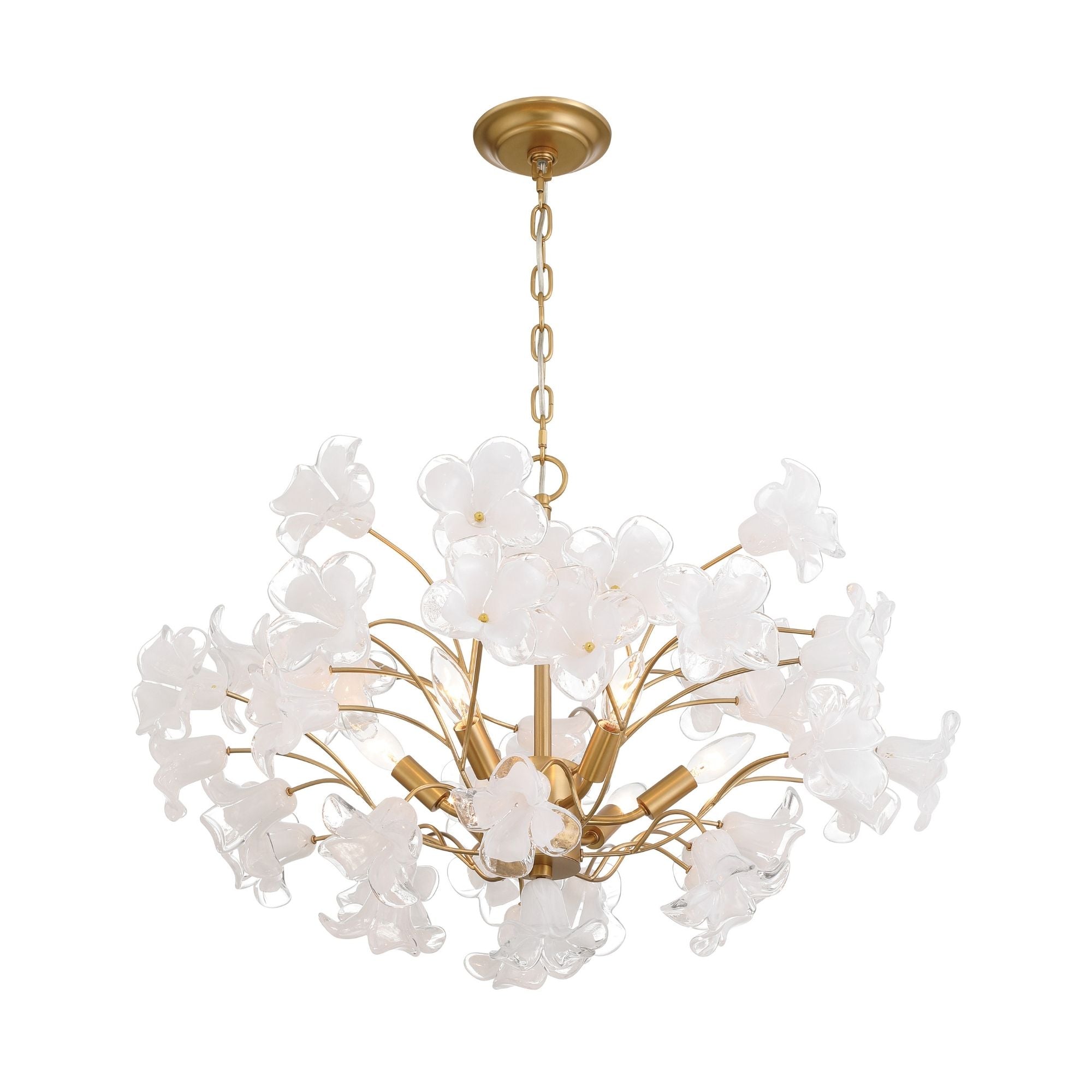 Metropolitan Bloome 29 in. 6-Light Chandelier, Legacy Brass with Handmade Clear Glass
