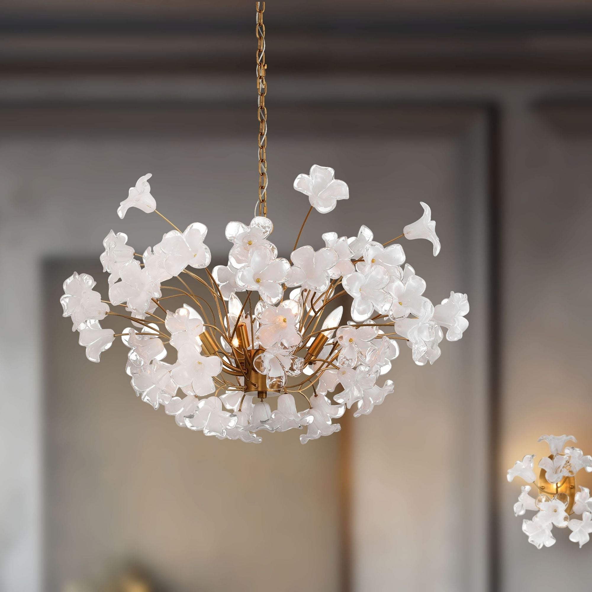 Metropolitan Bloome 24 in. 8-Light Chandelier, Legacy Brass with Handmade Clear Glass