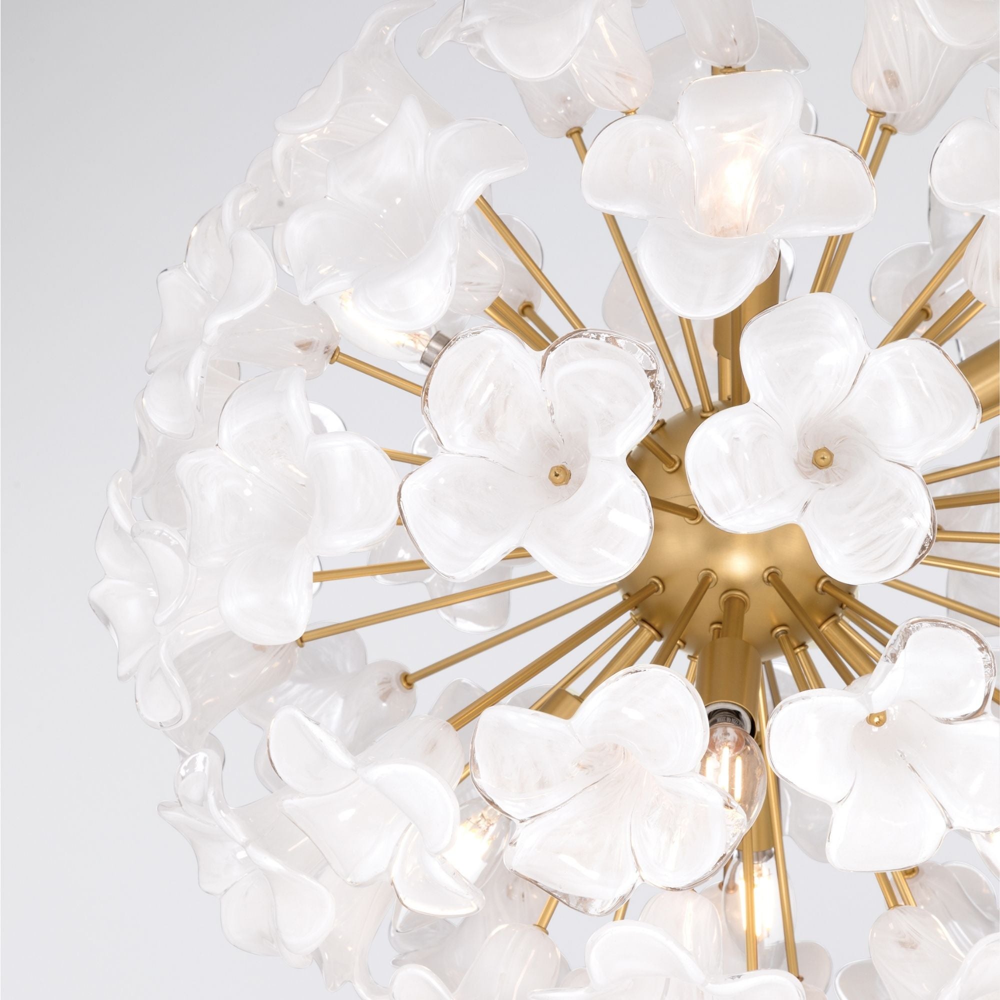 Metropolitan Bloome 22 in. 8-Light Pendant, Legacy Brass with White Swirl Glass Globe