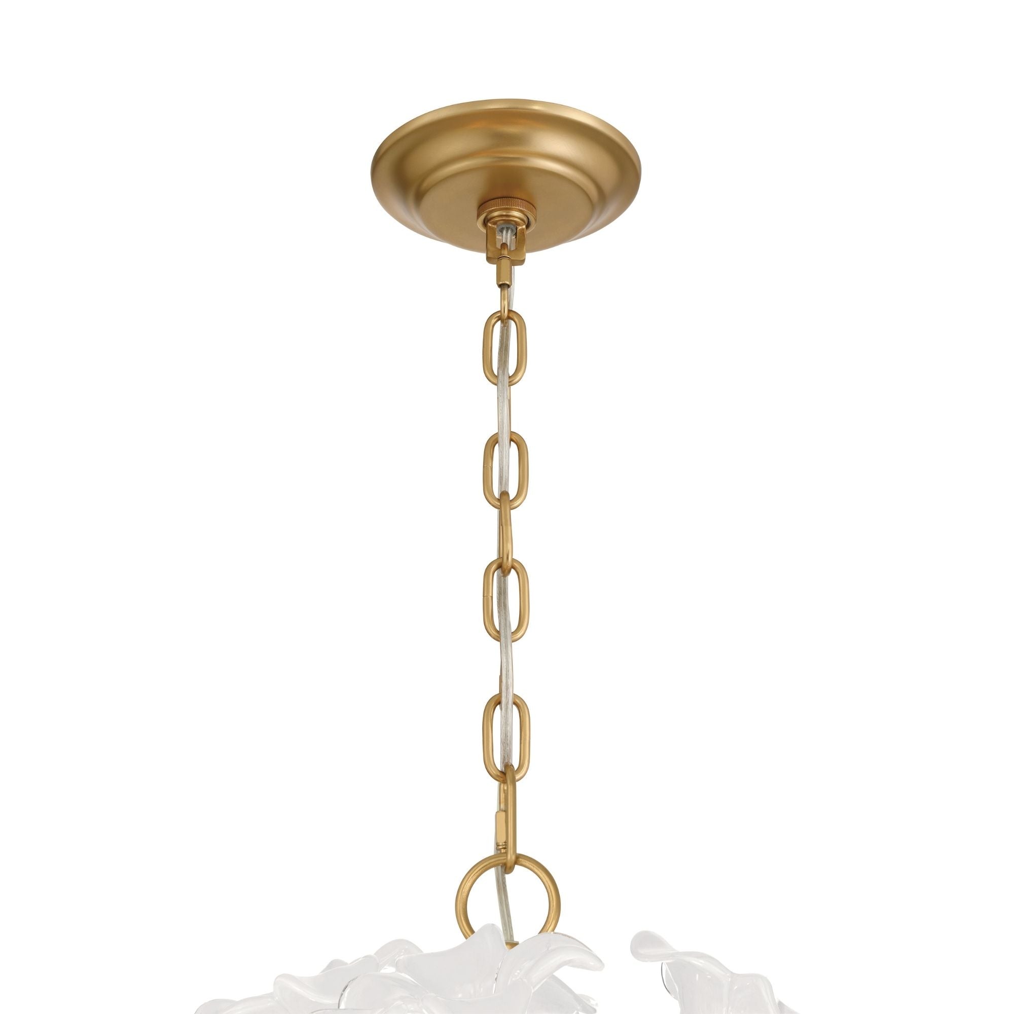Metropolitan Bloome 22 in. 8-Light Pendant, Legacy Brass with White Swirl Glass Globe