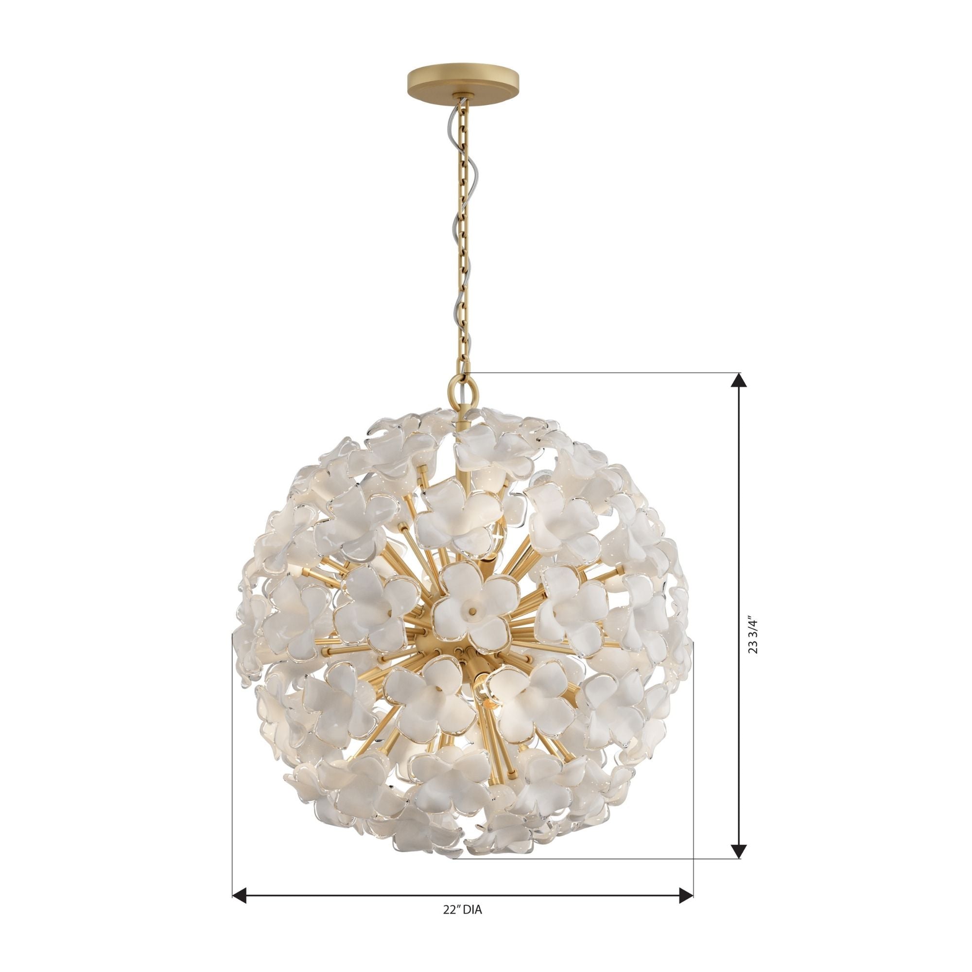 Metropolitan Bloome 22 in. 8-Light Pendant, Legacy Brass with White Swirl Glass Globe