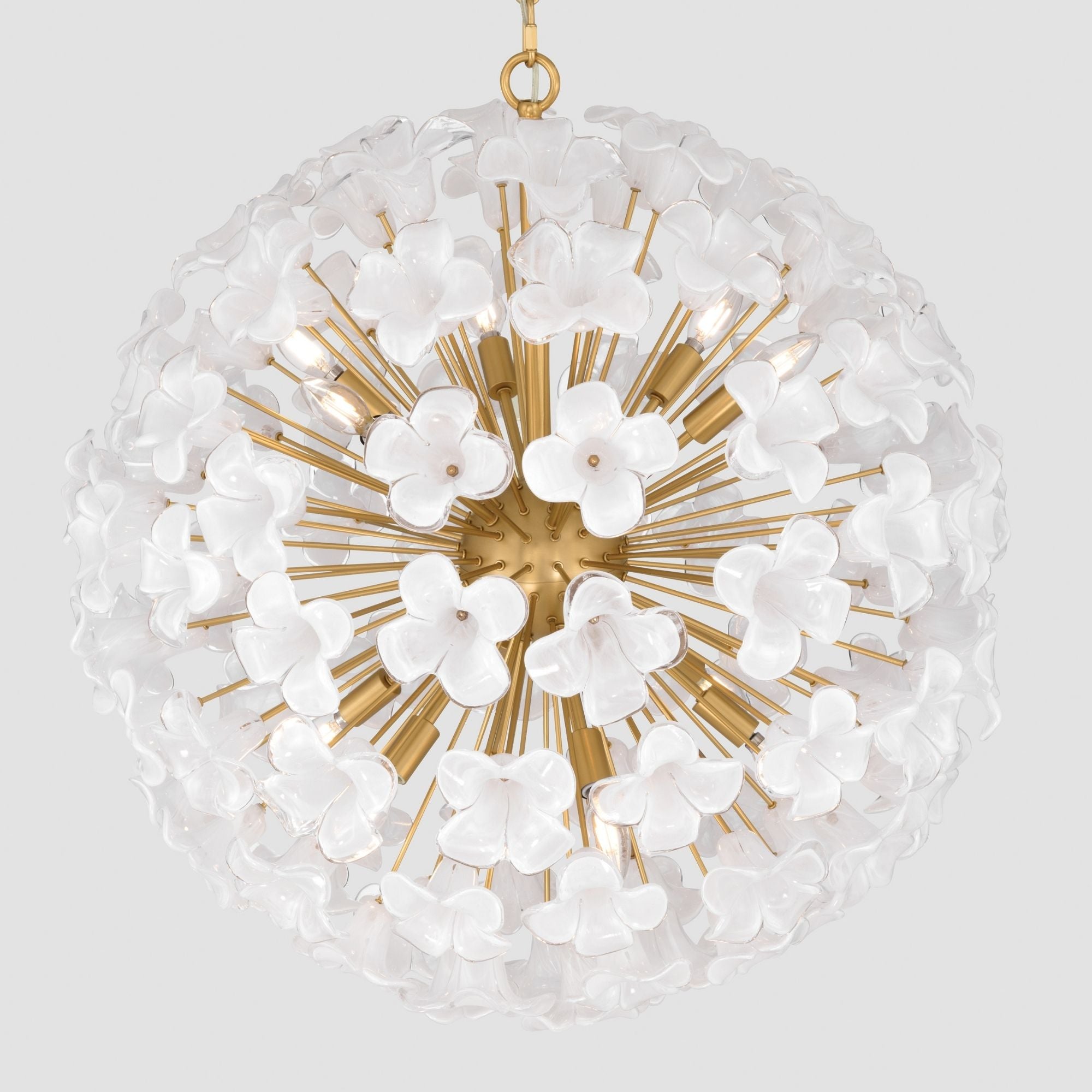 Metropolitan Bloome 30 in. 12-Light Pendant, Legacy Brass with White Swirl Glass Globes
