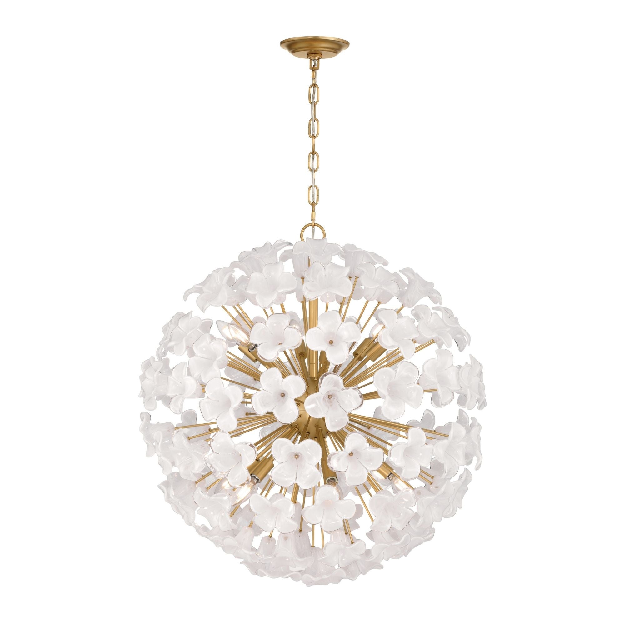 Metropolitan Bloome Pendant, Legacy Brass with White Swirl Glass Globes