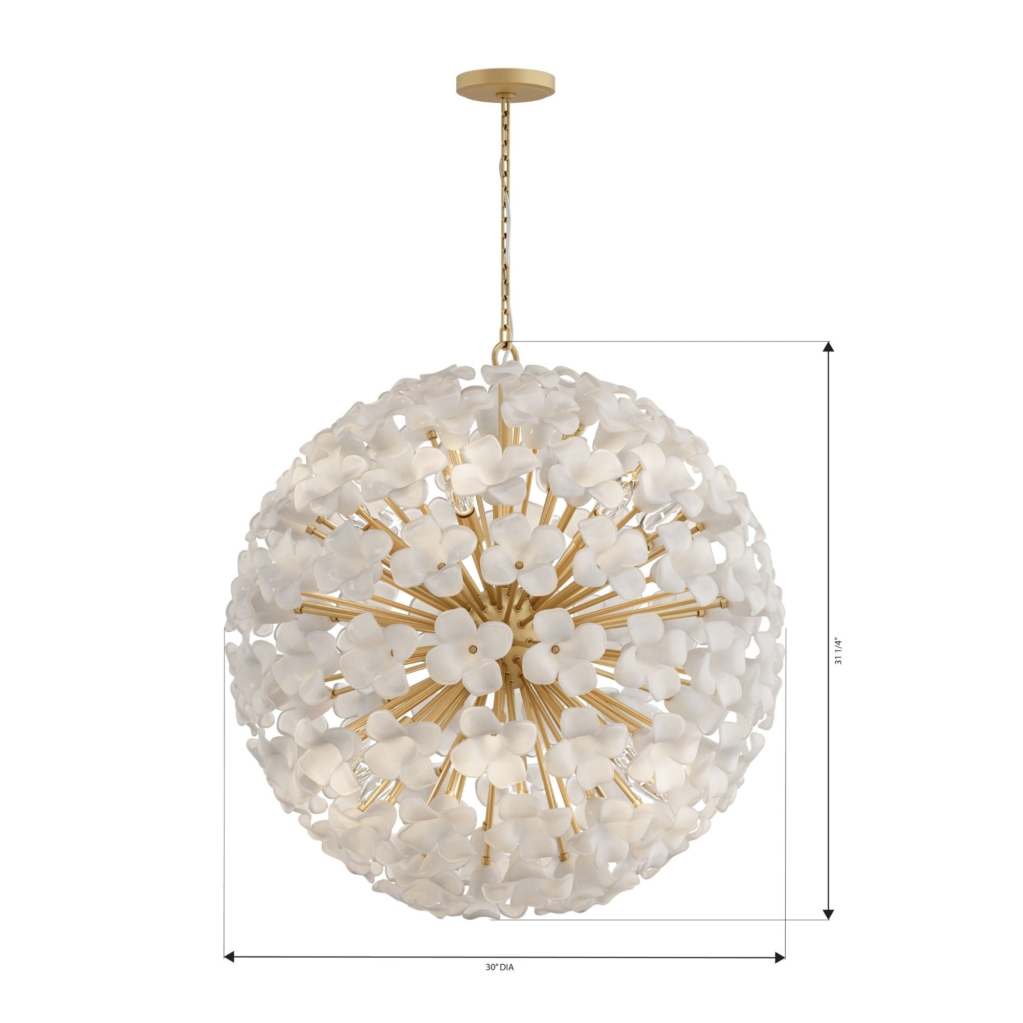 Metropolitan Bloome 30 in. 12-Light Pendant, Legacy Brass with White Swirl Glass Globes