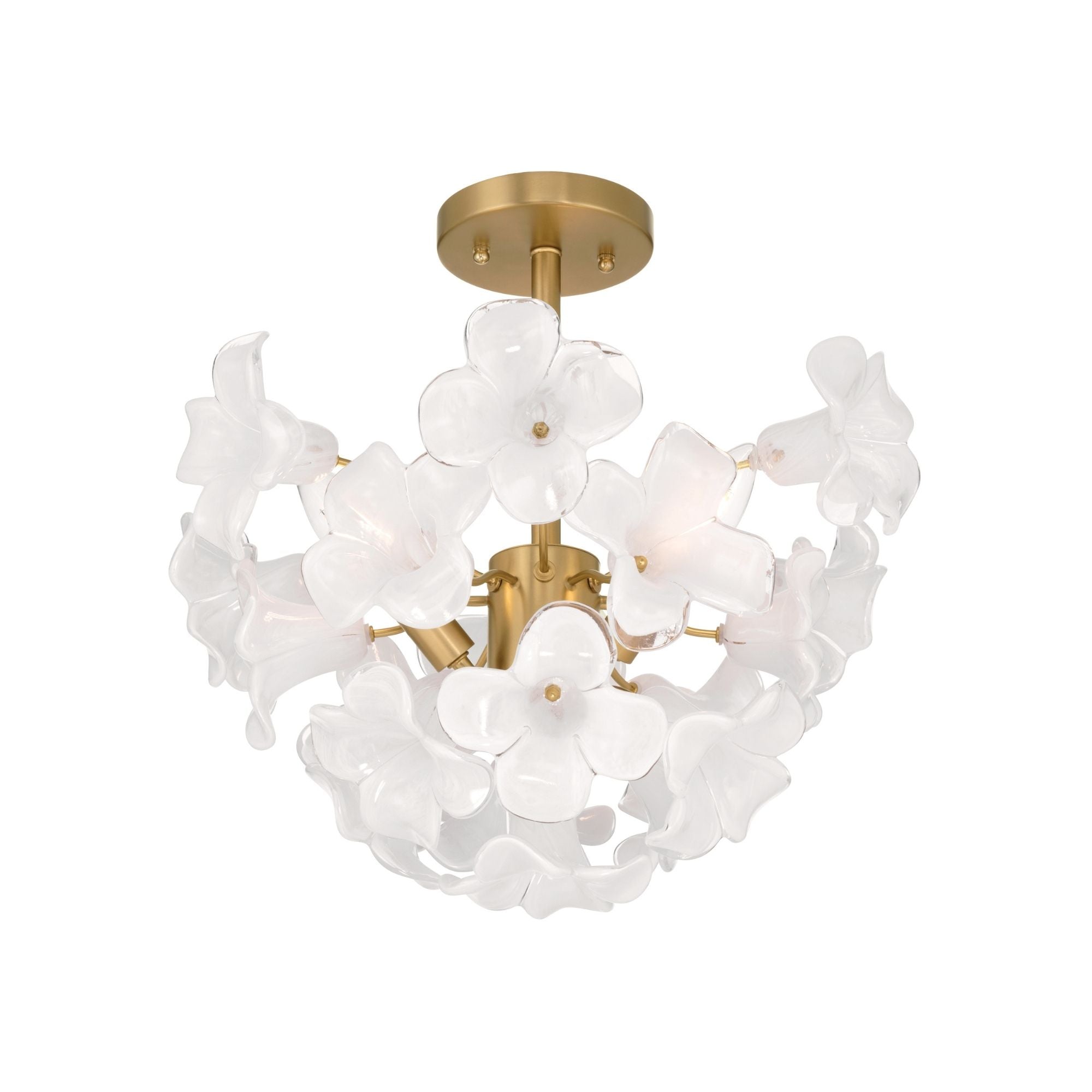Metropolitan Bloome Semi-Flush Mount, Legacy Brass with White Swirl Glass