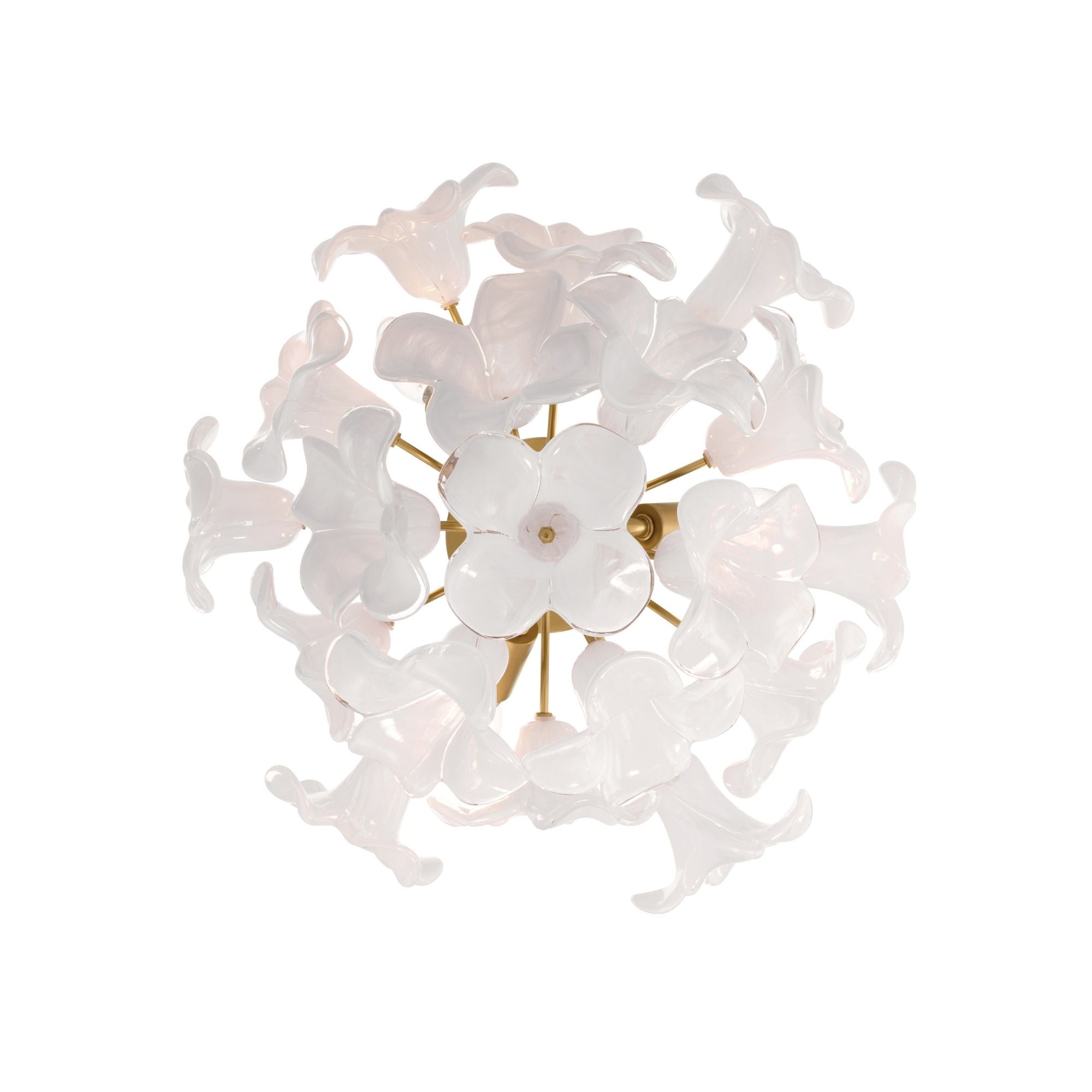 Metropolitan Bloome 16.75 in. 3-Light Semi-Flush Mount, Legacy Brass with White Swirl Glass
