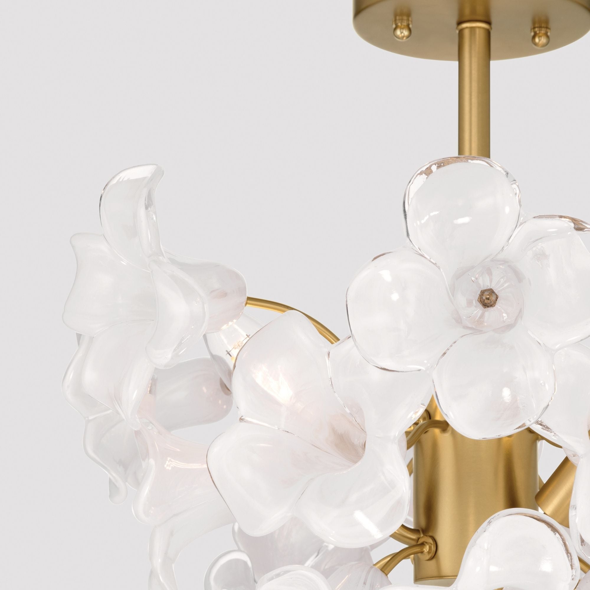 Metropolitan Bloome 16.75 in. 3-Light Semi-Flush Mount, Legacy Brass with White Swirl Glass