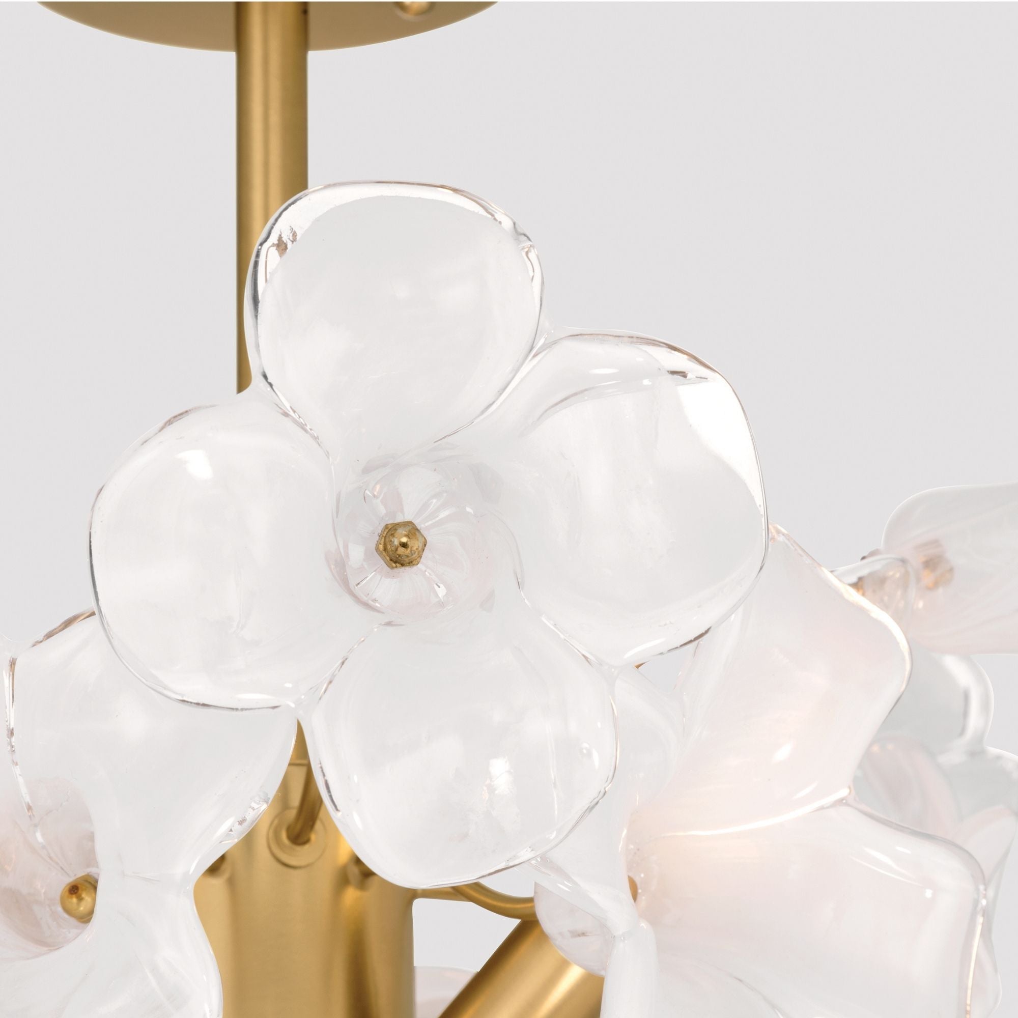 Metropolitan Bloome 16.75 in. 3-Light Semi-Flush Mount, Legacy Brass with White Swirl Glass