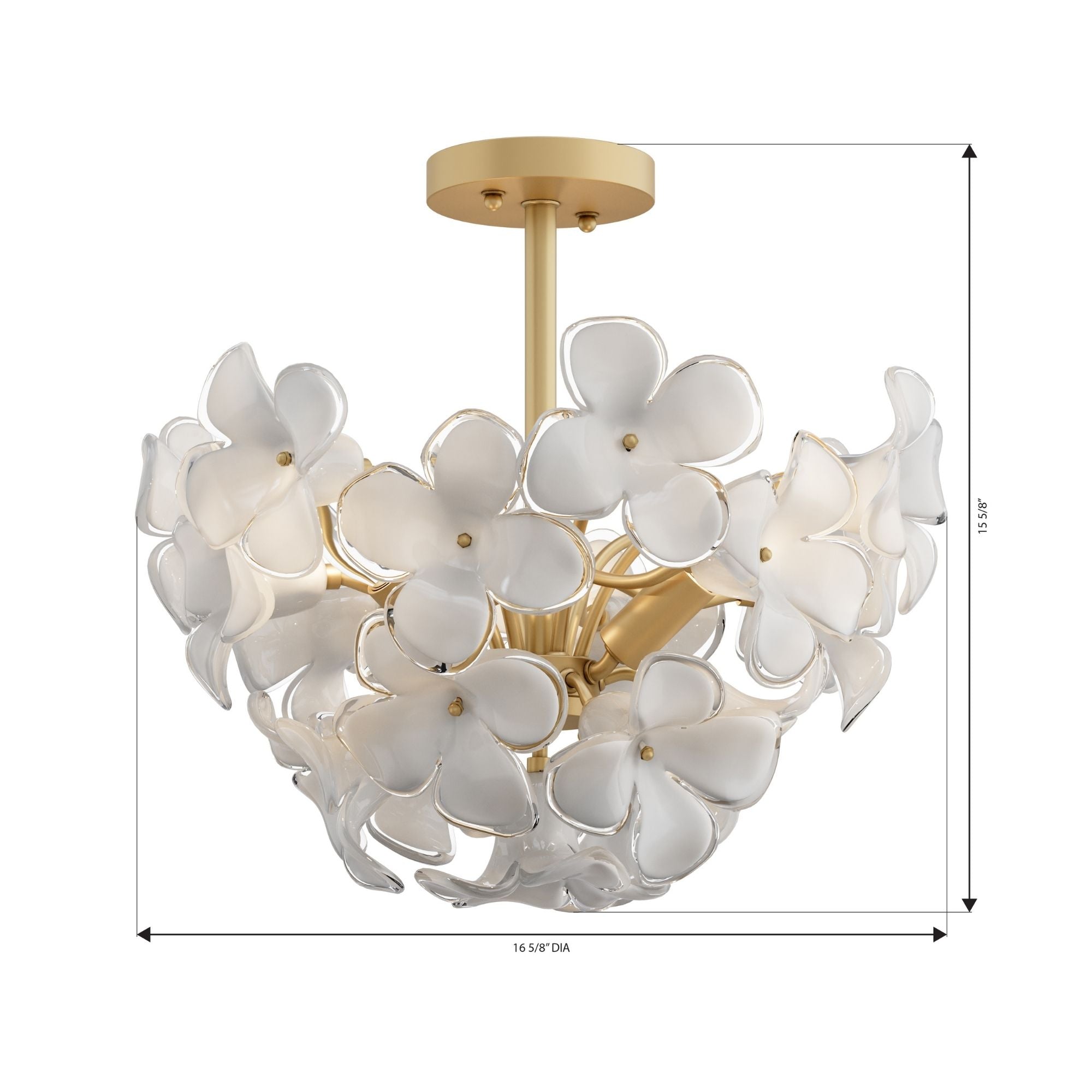 Metropolitan Bloome 16.75 in. 3-Light Semi-Flush Mount, Legacy Brass with White Swirl Glass