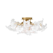 Metropolitan Bloome 25.25 in. 5-Light Semi-Flush Mount, Legacy Brass with White Swirl Glass