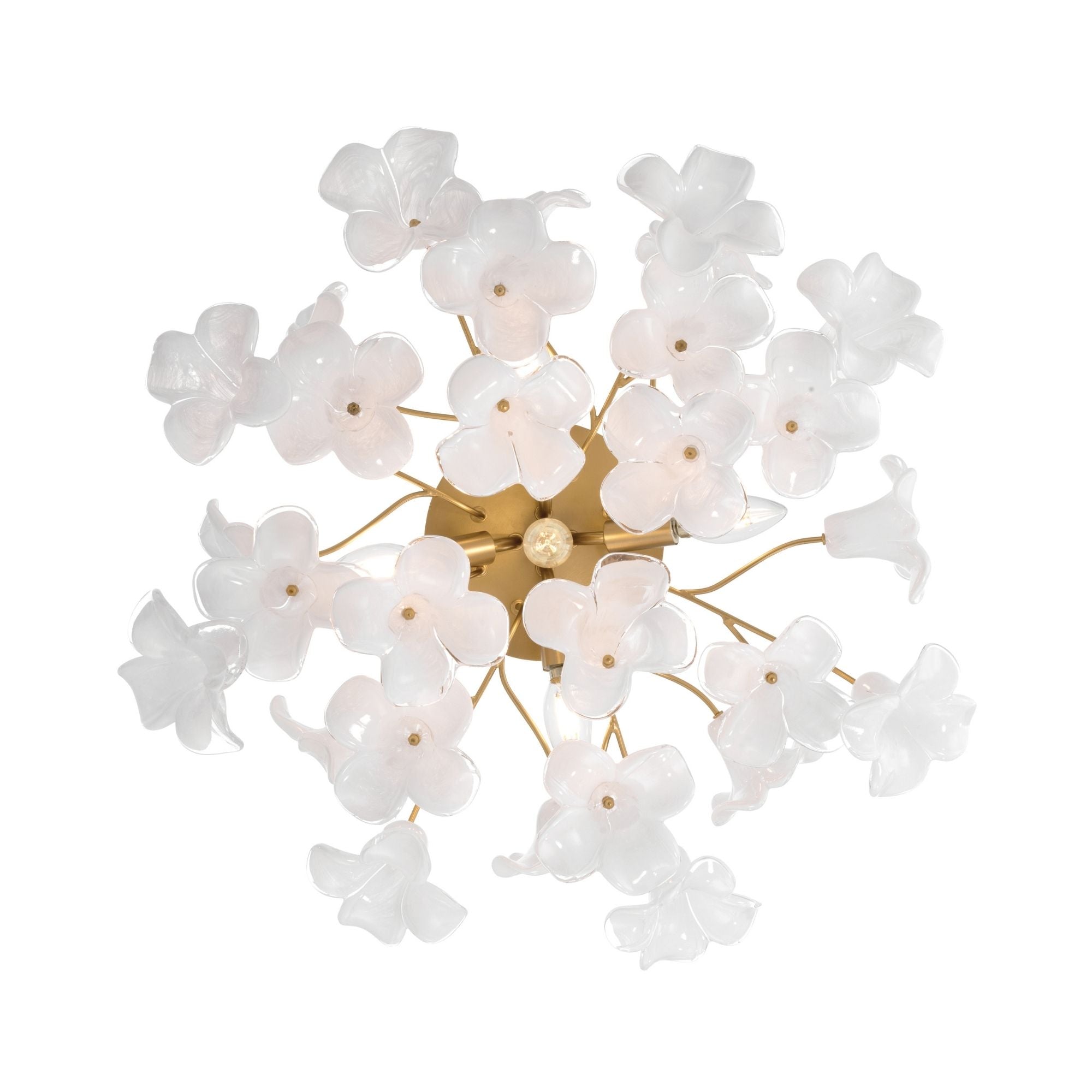 Metropolitan Bloome 25.25 in. 5-Light Semi-Flush Mount, Legacy Brass with White Swirl Glass