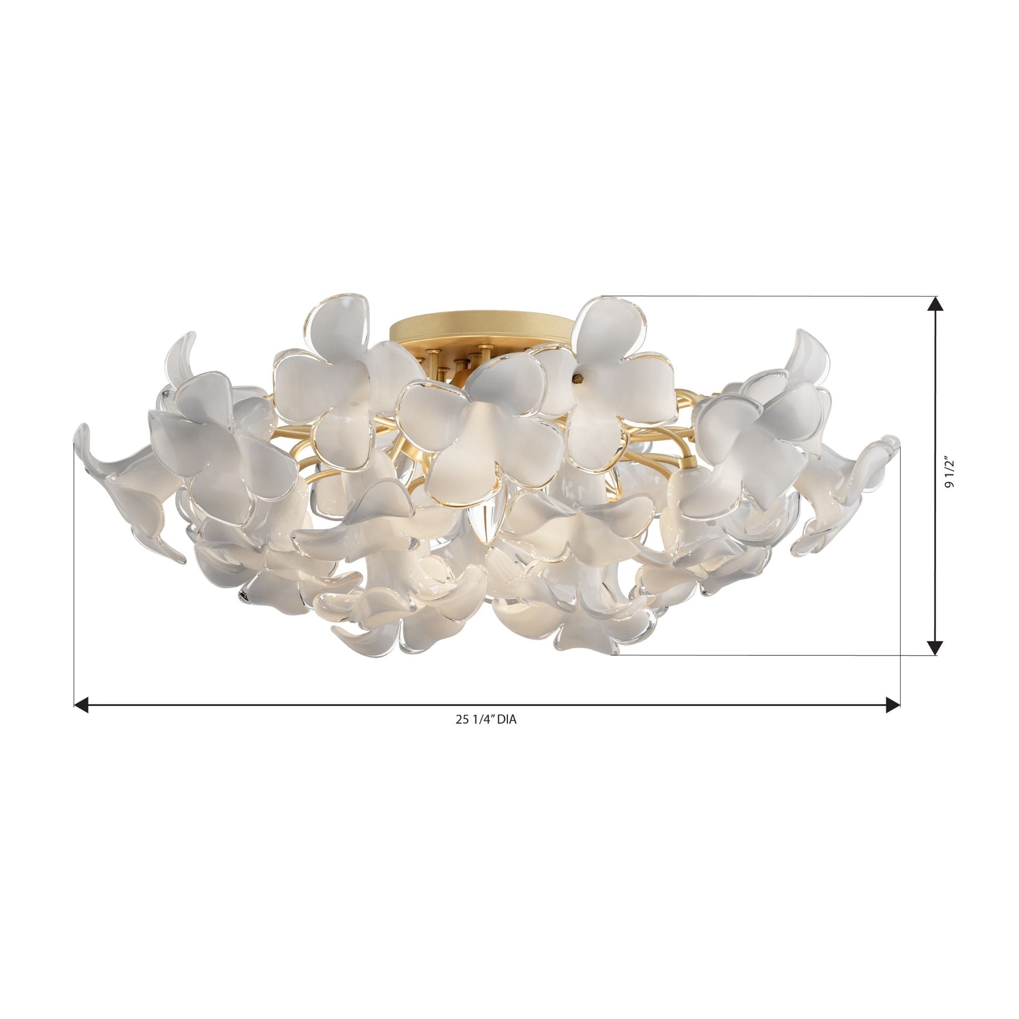 Metropolitan Bloome 25.25 in. 5-Light Semi-Flush Mount, Legacy Brass with White Swirl Glass