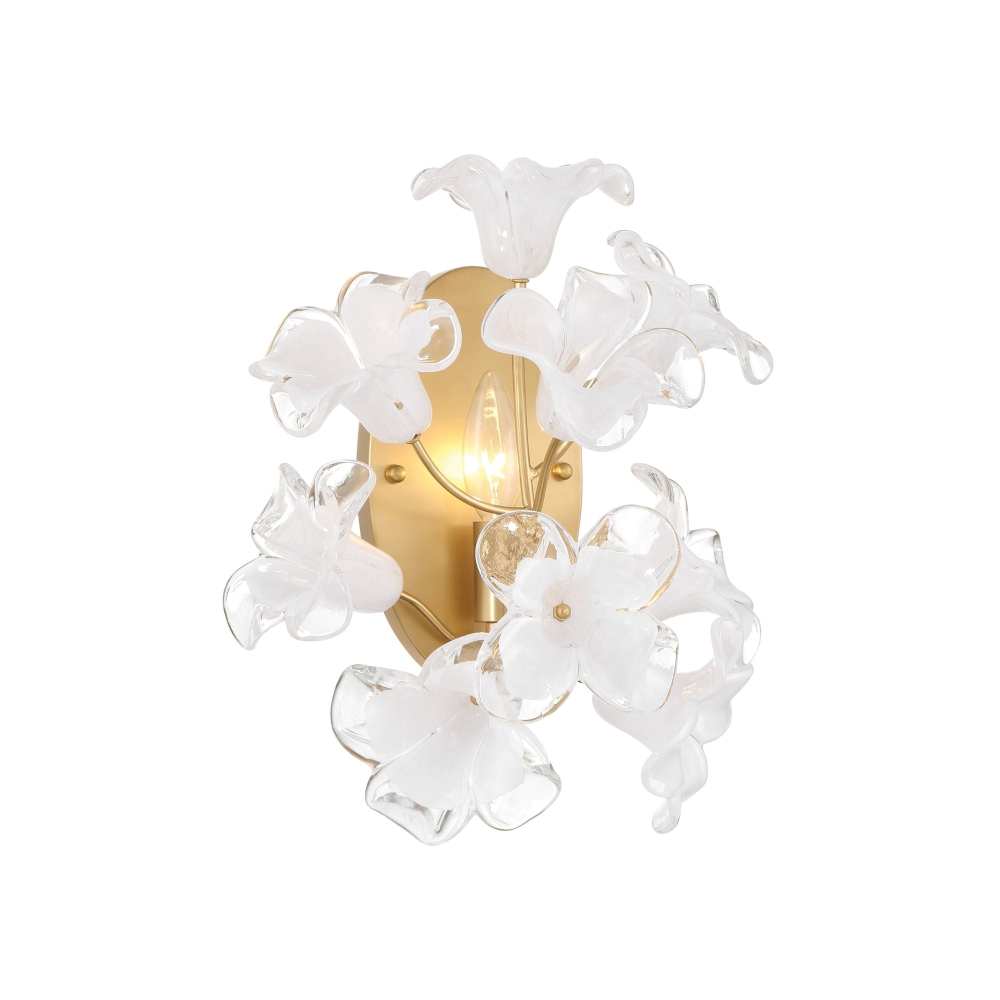 Metropolitan Bloome 14.75 in. Wall Sconce, Legacy Brass with Handmade Clear Glass