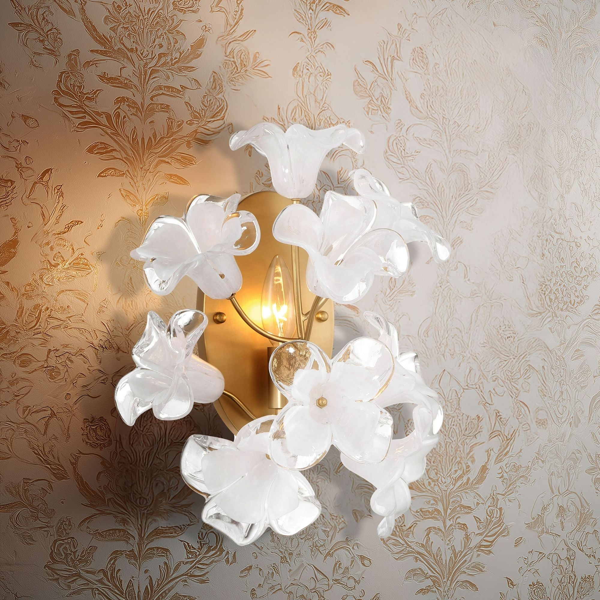 Metropolitan Bloome 14.75 in. Wall Sconce, Legacy Brass with Handmade Clear Glass