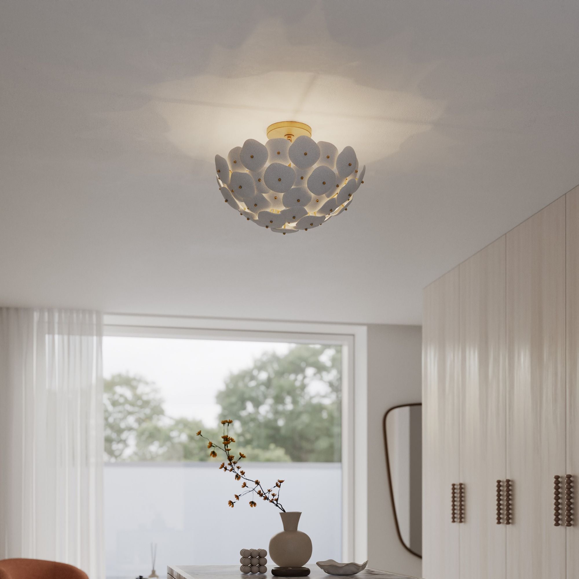 Metropolitan Coastlyn 22 in. 3-Light Semi-Flush Mount, Legacy Brass & Navy Blue