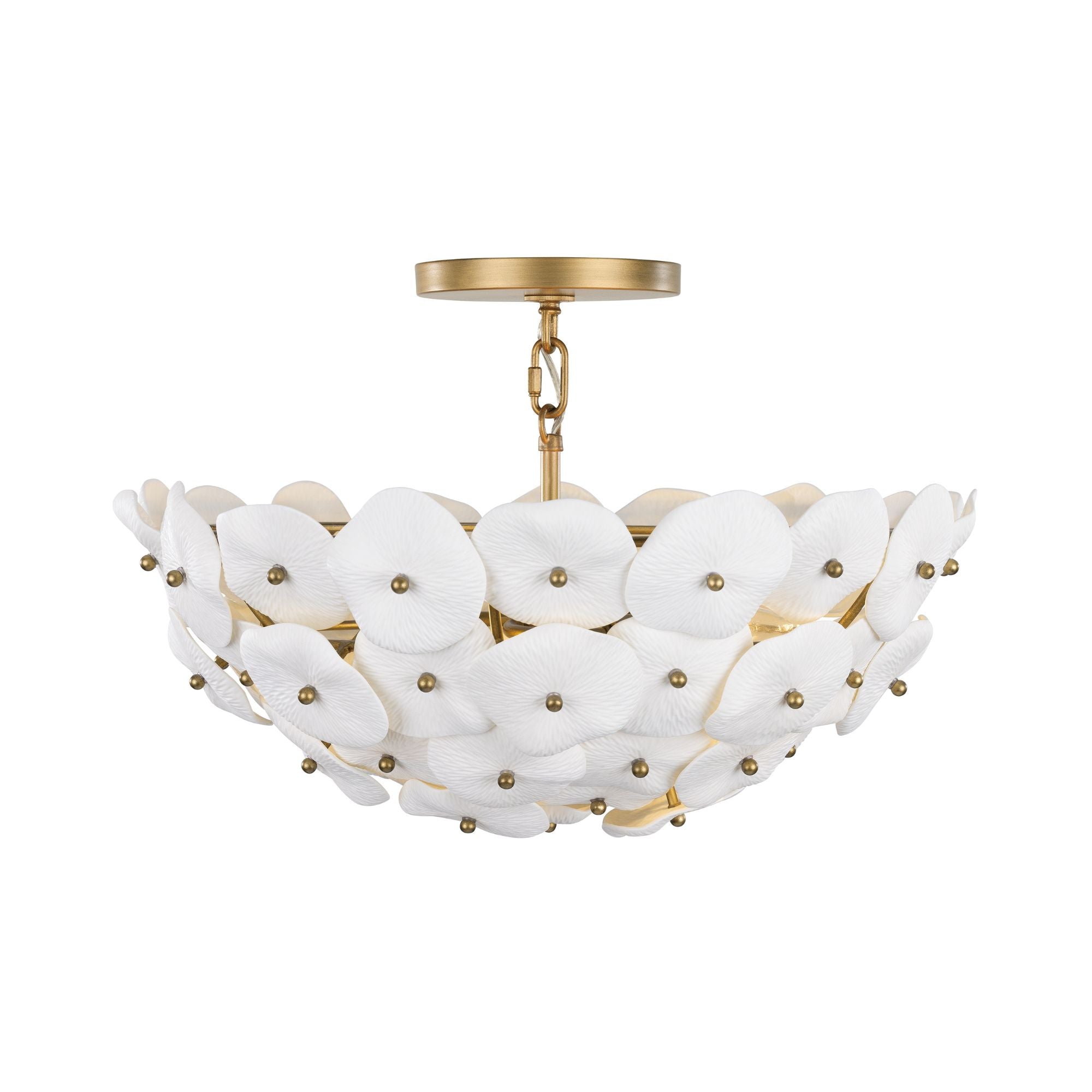 Metropolitan Coastlyn 22 in. 3-Light Semi-Flush Mount, Legacy Brass & Navy Blue