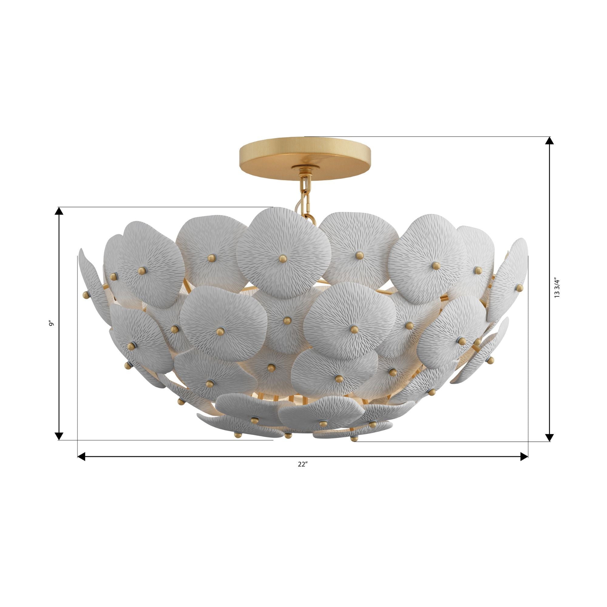 Metropolitan Coastlyn 22 in. 3-Light Semi-Flush Mount, Legacy Brass & Navy Blue
