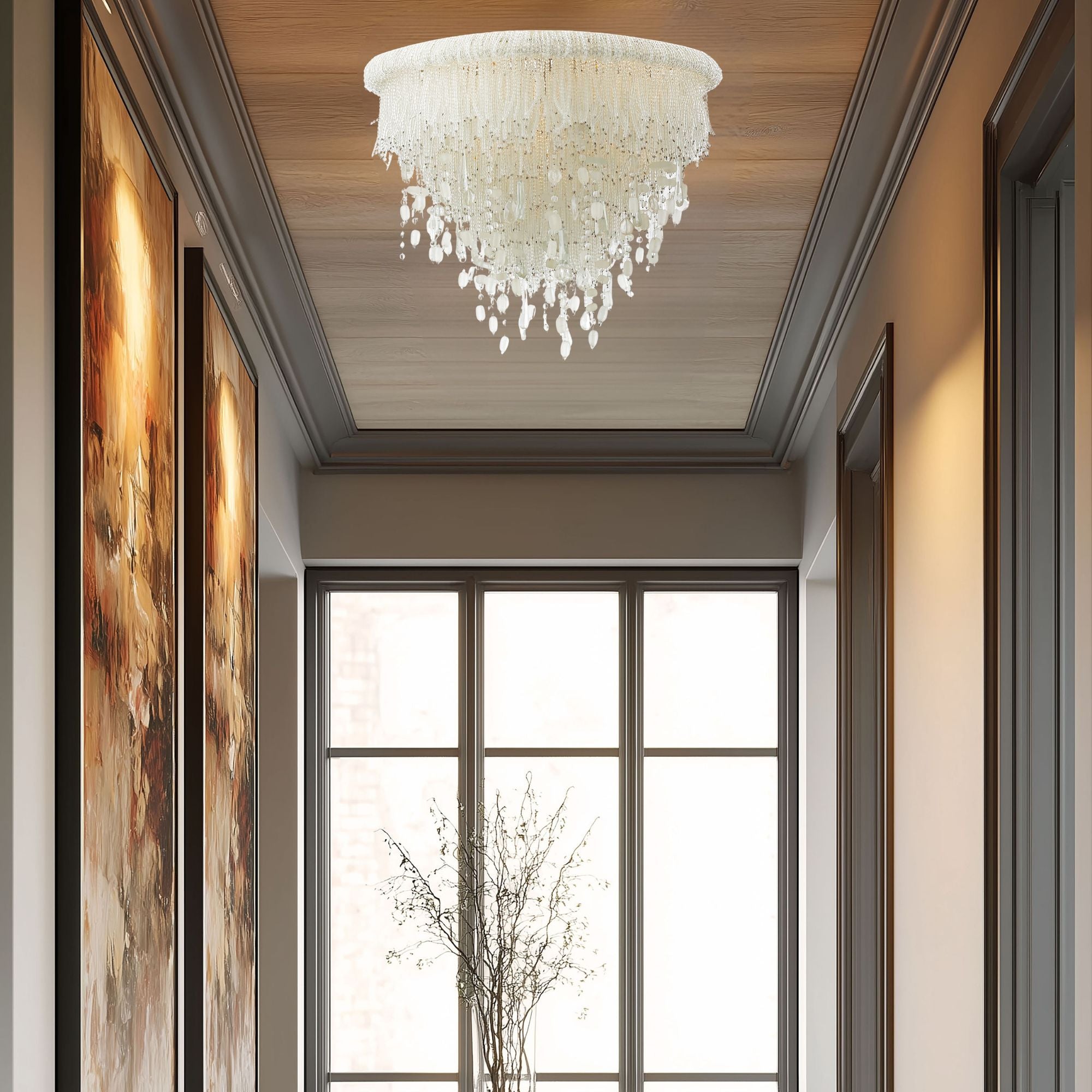 Crystal Reign 20" 3-Light Flush Mount, Polished Nickel