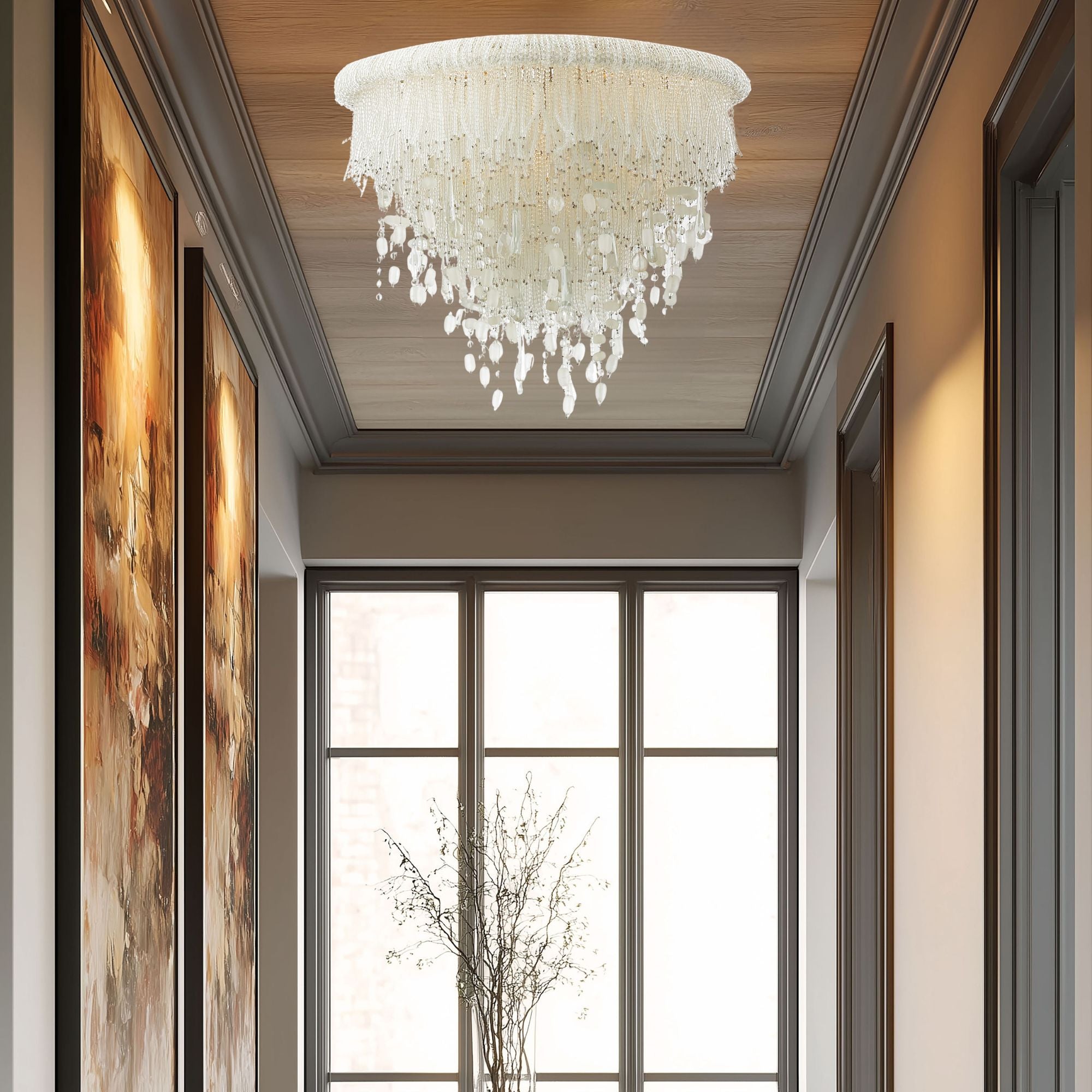Crystal Reign 31" 6-Light Flush Mount, Polished Nickel Finish