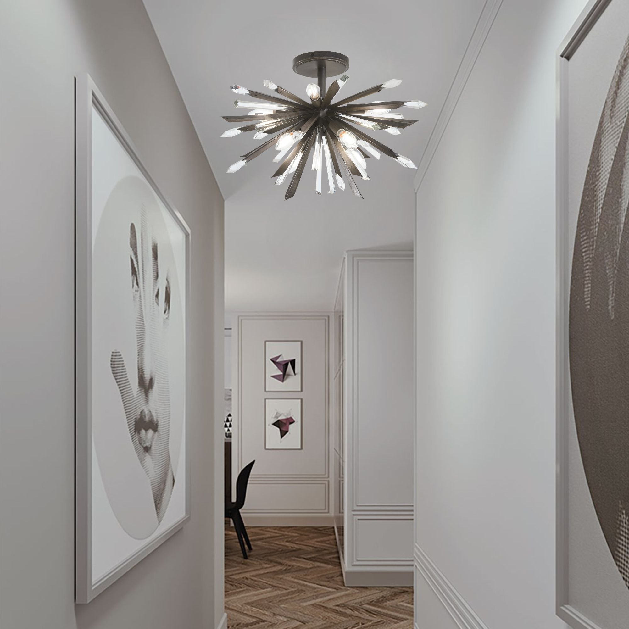 Elsa 23" 8-Light Semi-Flush Mount, Midnight Graphite Finish