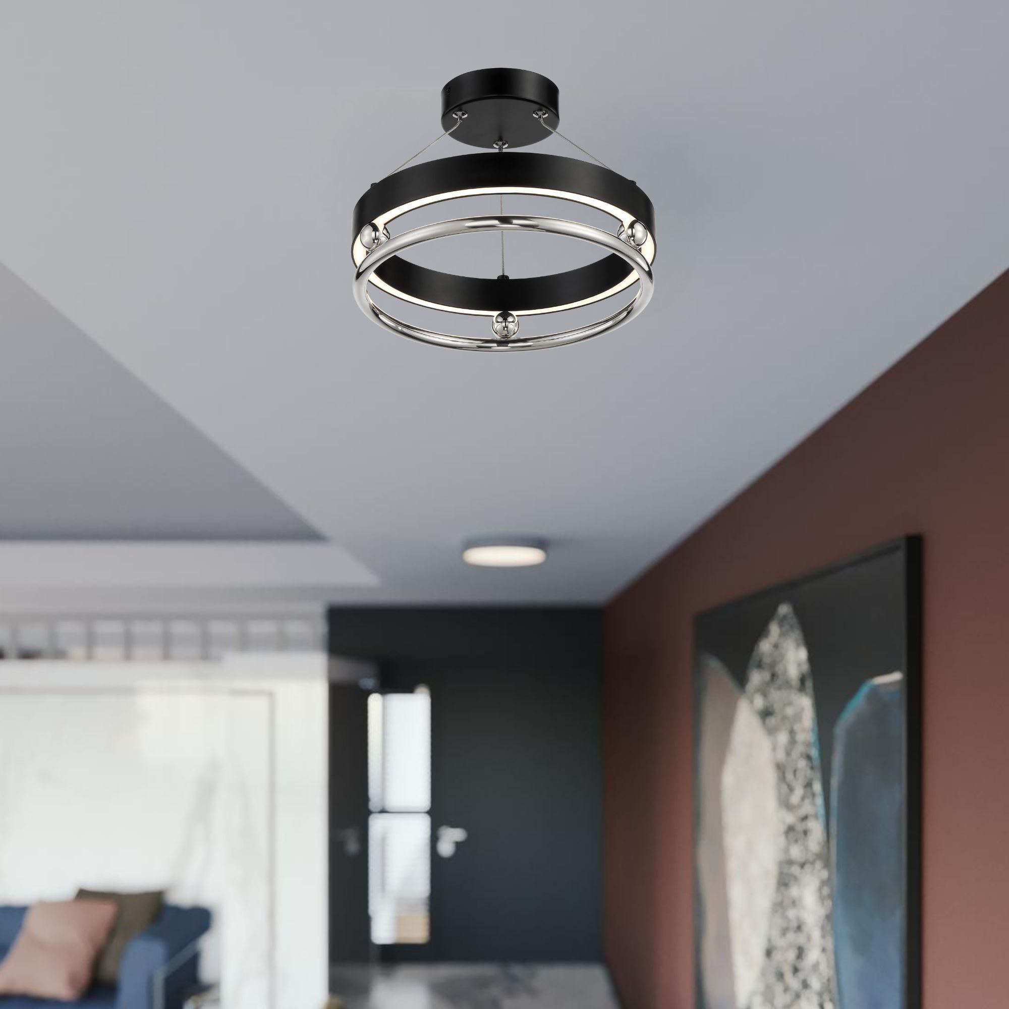 Grande Illusion 13" LED Semi-Flush Mount, Coal & Polished Nickel Highlights