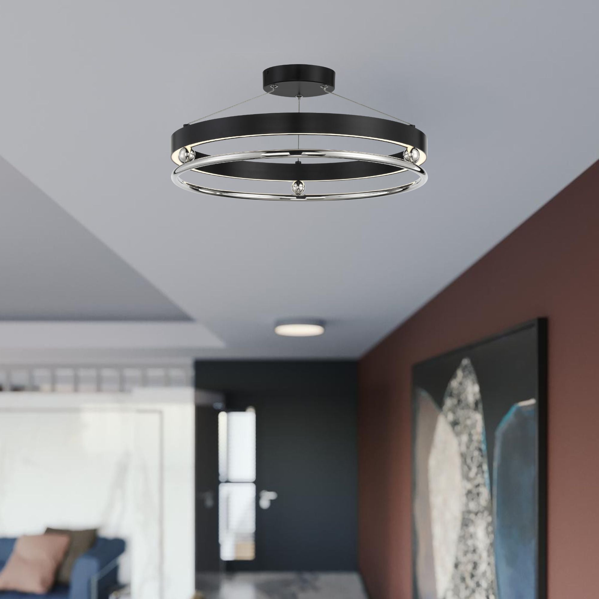 Grande Illusion 21" LED Semi-Flush Mount, Coal & Polished Nickel Highlights
