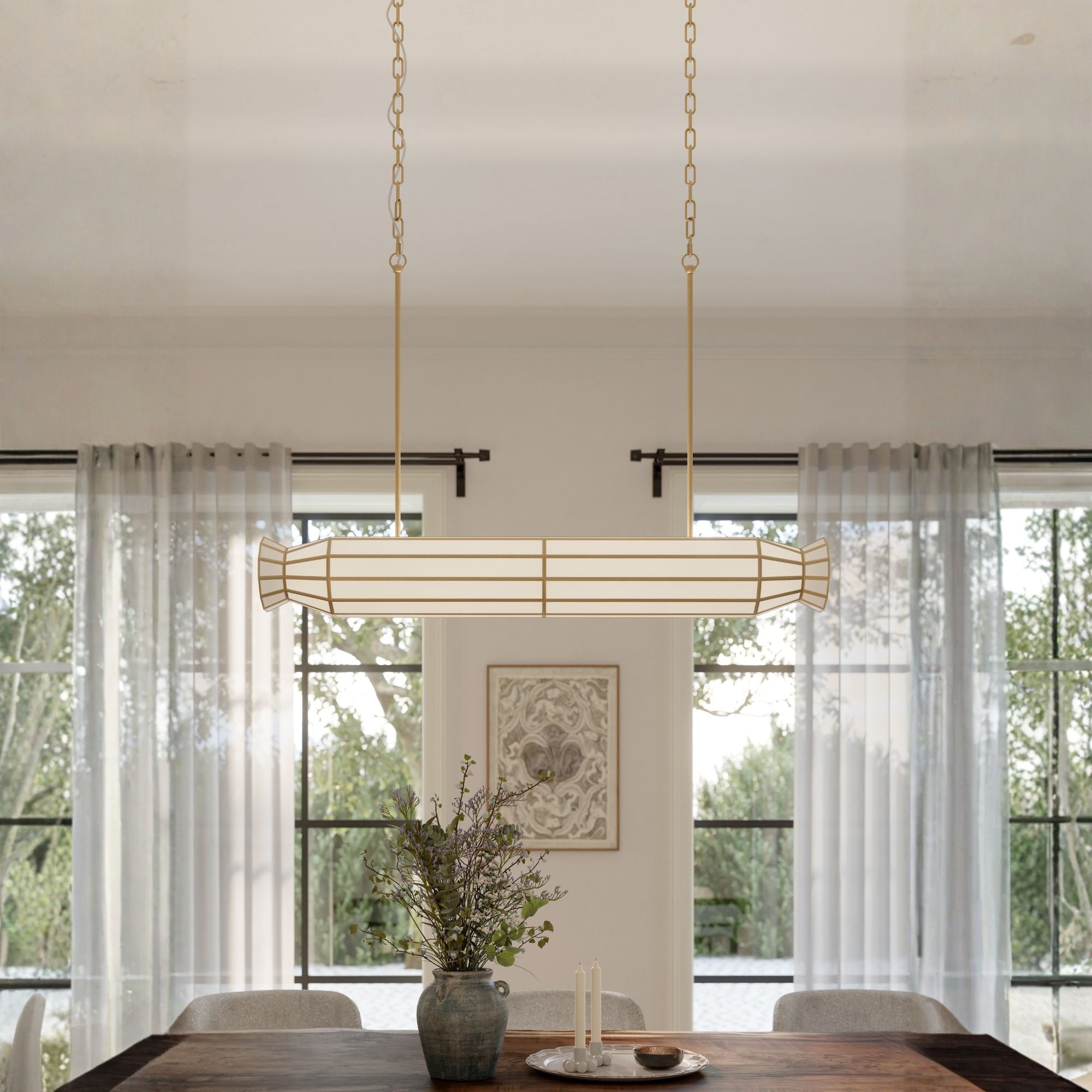 Metropolitan Jaxen 48 in. 6-Light Linear Chandelier, Legacy Brass & White Handmade