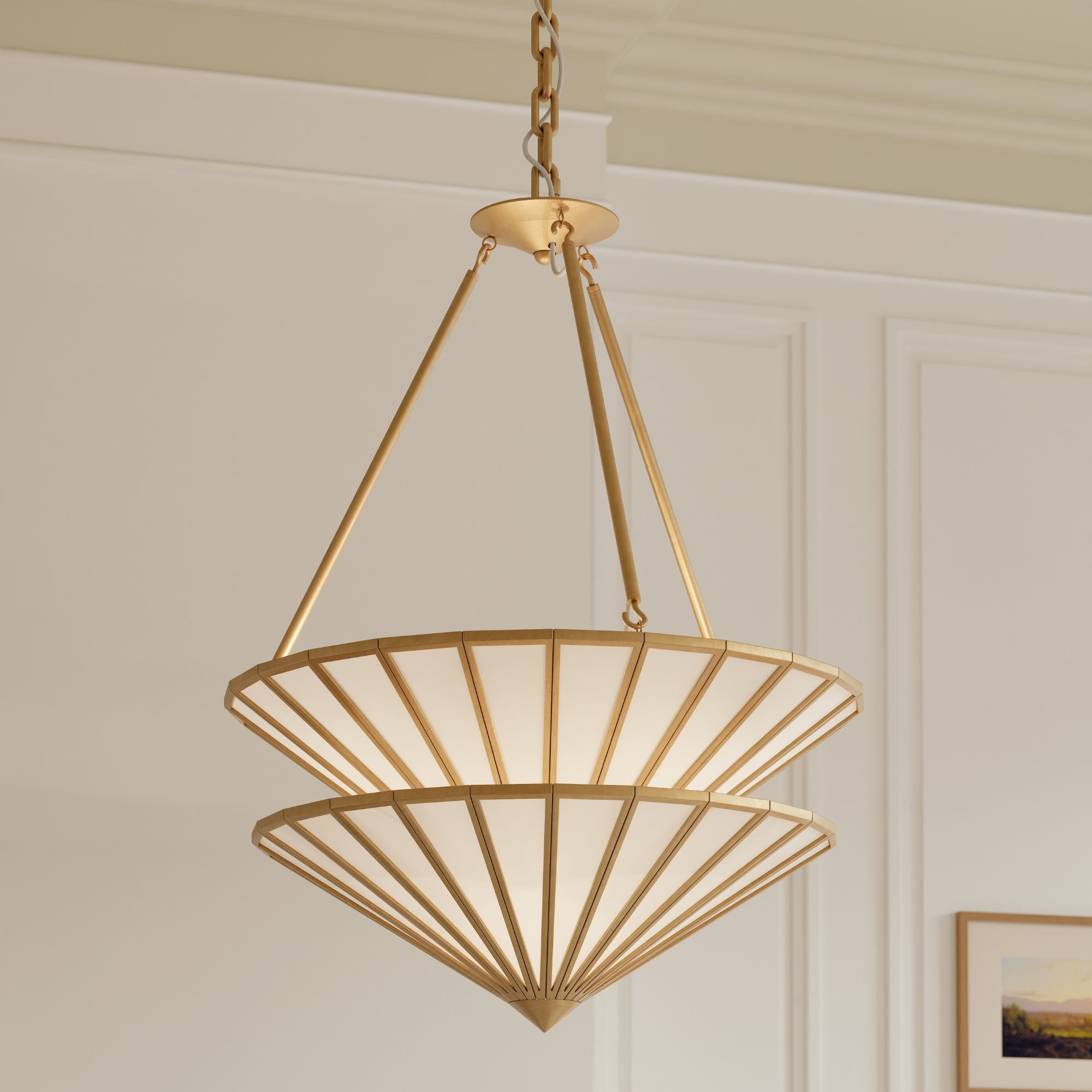 Metropolitan Jaxen 24.5 in. 3-Light Pendant, Legacy Brass with White Handmade Glass