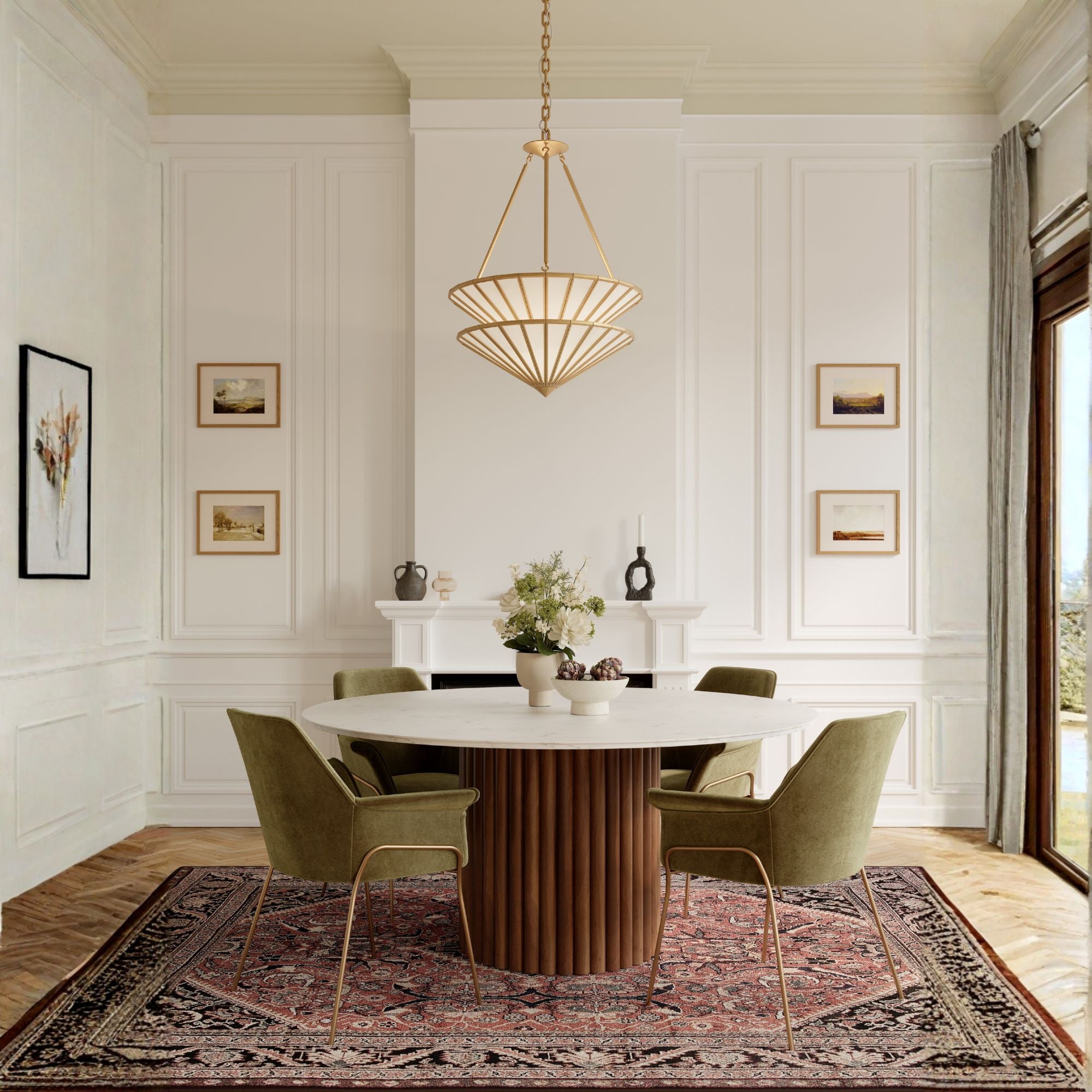Metropolitan Jaxen 24.5 in. 3-Light Pendant, Legacy Brass with White Handmade Glass