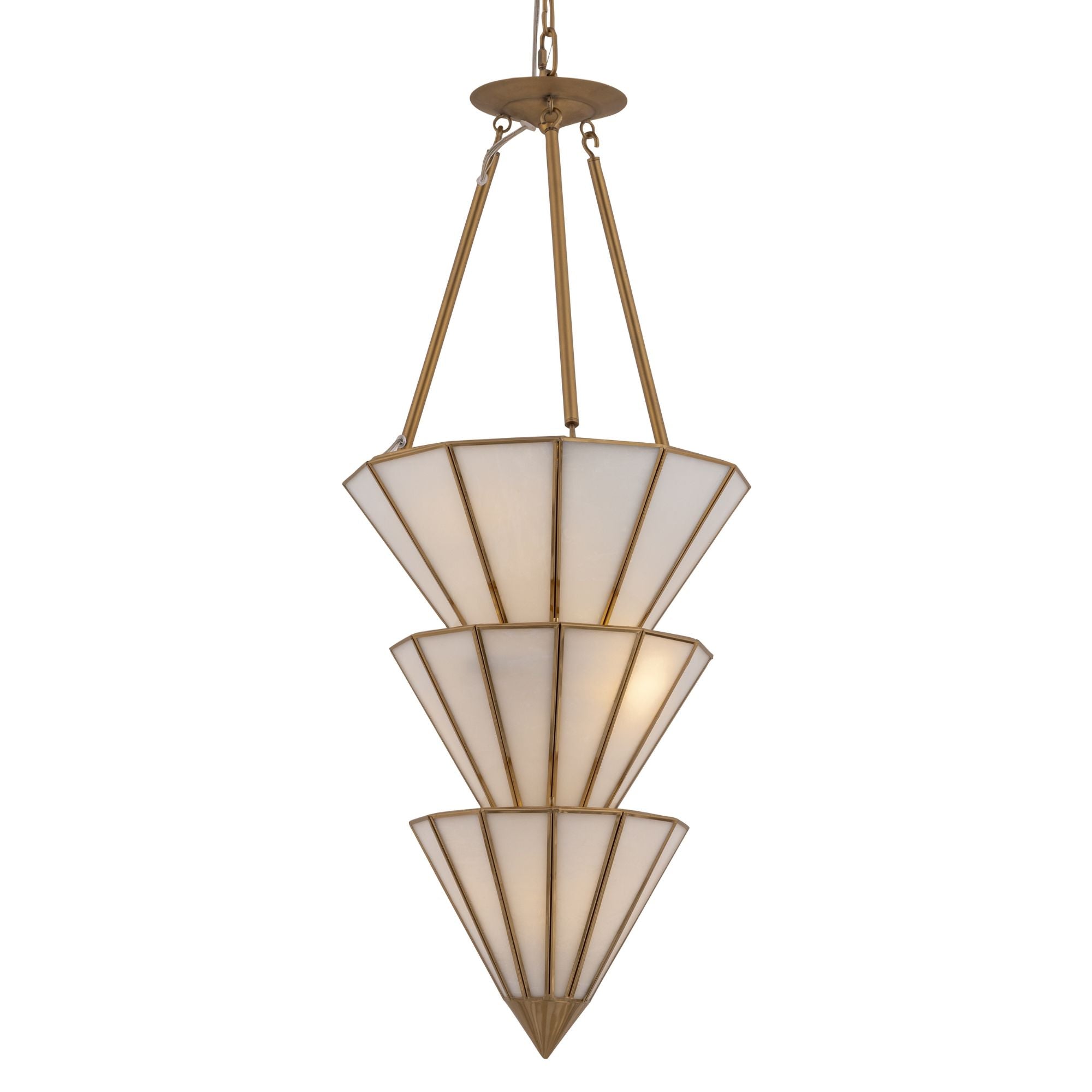 Metropolitan Jaxen 34.5 in. 5-Light Pendant, Legacy Brass with White Handmade Art Glass
