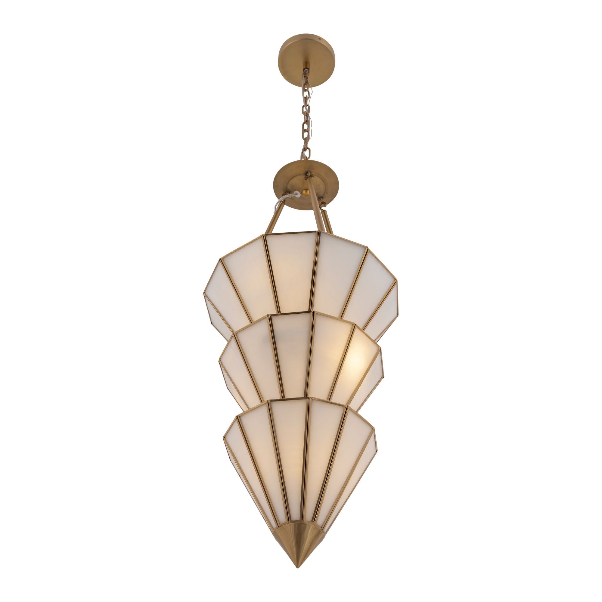 Metropolitan Jaxen 34.5 in. 5-Light Pendant, Legacy Brass with White Handmade Art Glass