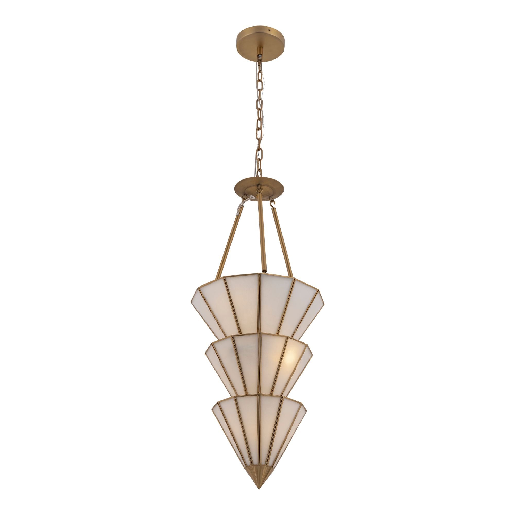 Metropolitan Jaxen 34.5 in. 5-Light Pendant, Legacy Brass with White Handmade Art Glass
