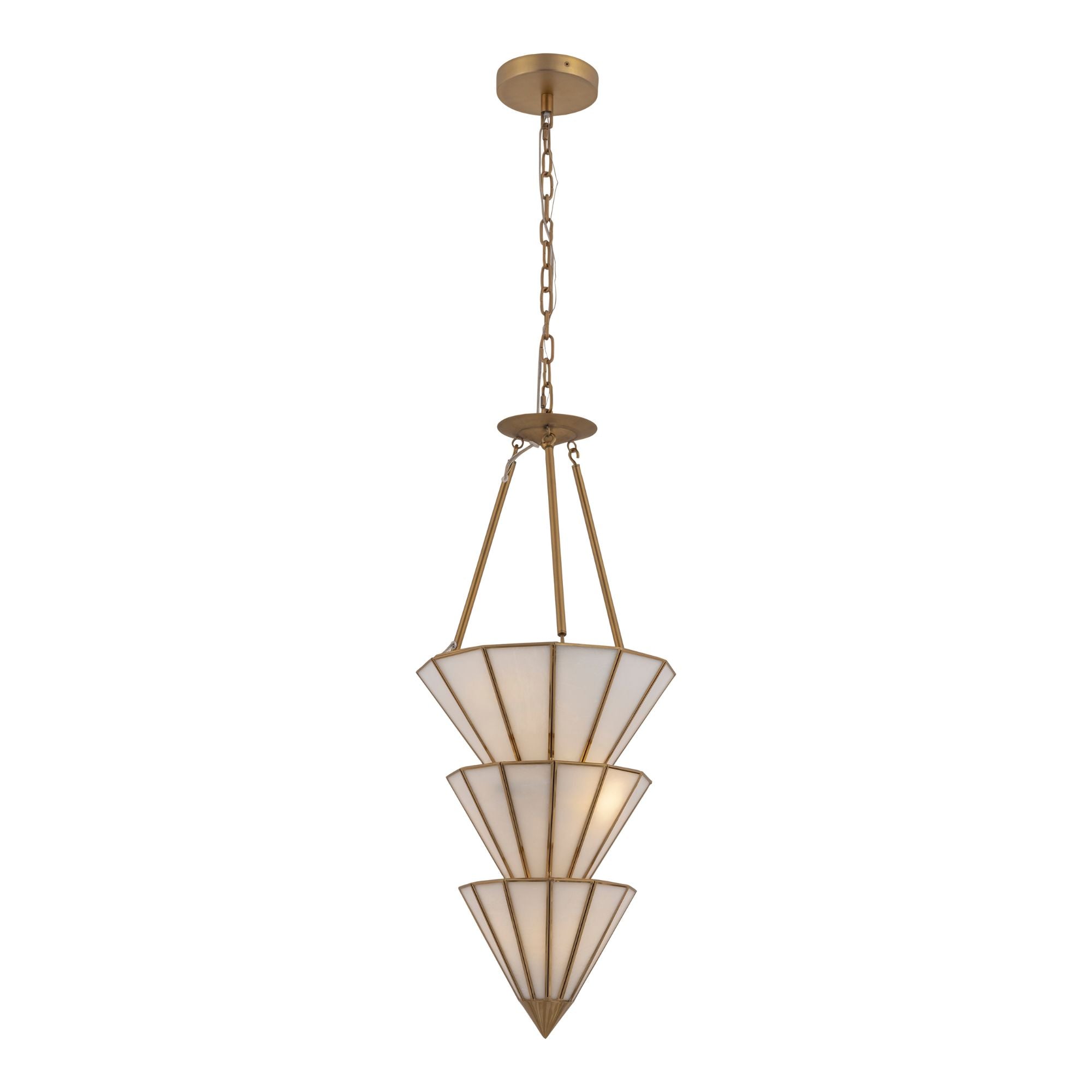Metropolitan Jaxen 34.5 in. 5-Light Pendant, Legacy Brass with White Handmade Art Glass